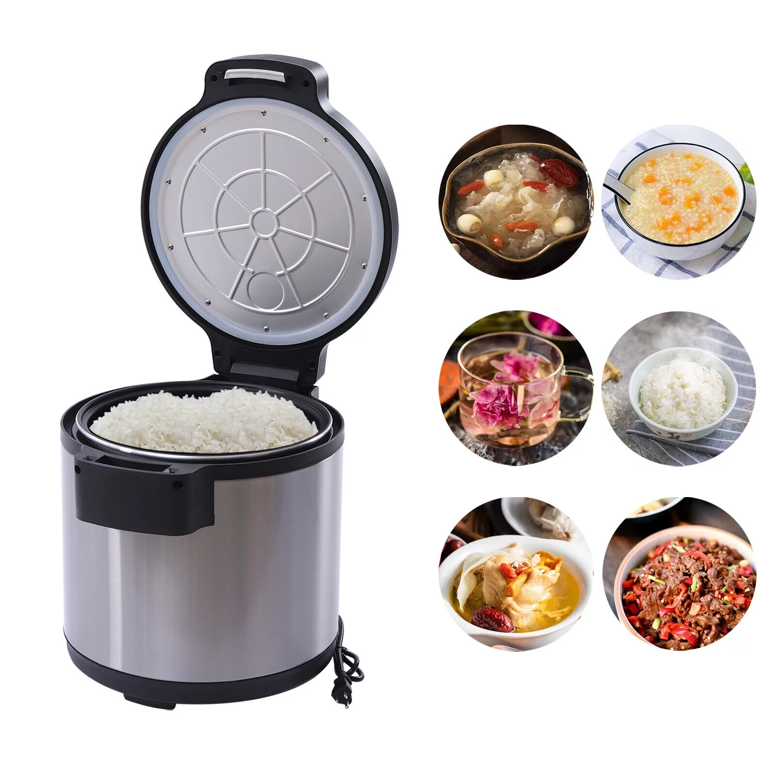 ZhdnBhnos 19L/20QT Commercial Electric Rice Warmer Heater Non-stick Inner Pot Stainless Steel Dual Temperature Control 110V 110W