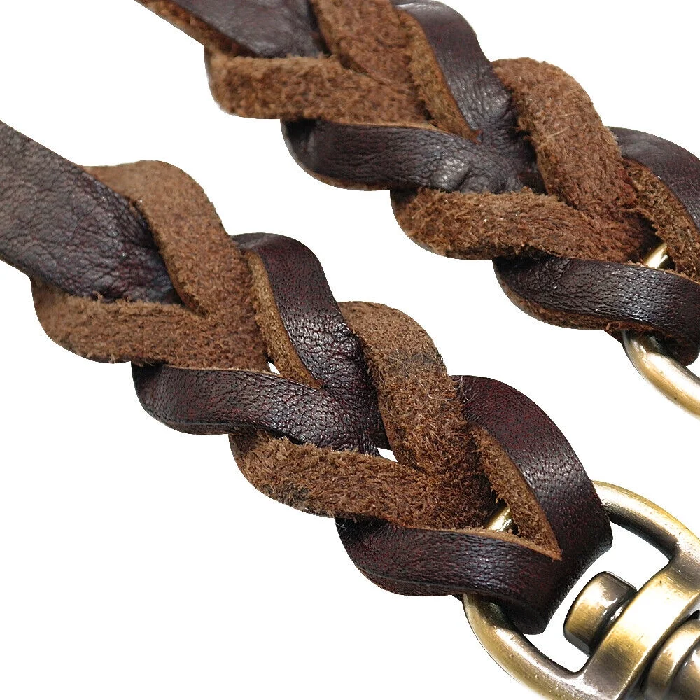 2 Way Braided Leather Dog Leash Double Coupler Splitter Walking Lead Twin Dogs