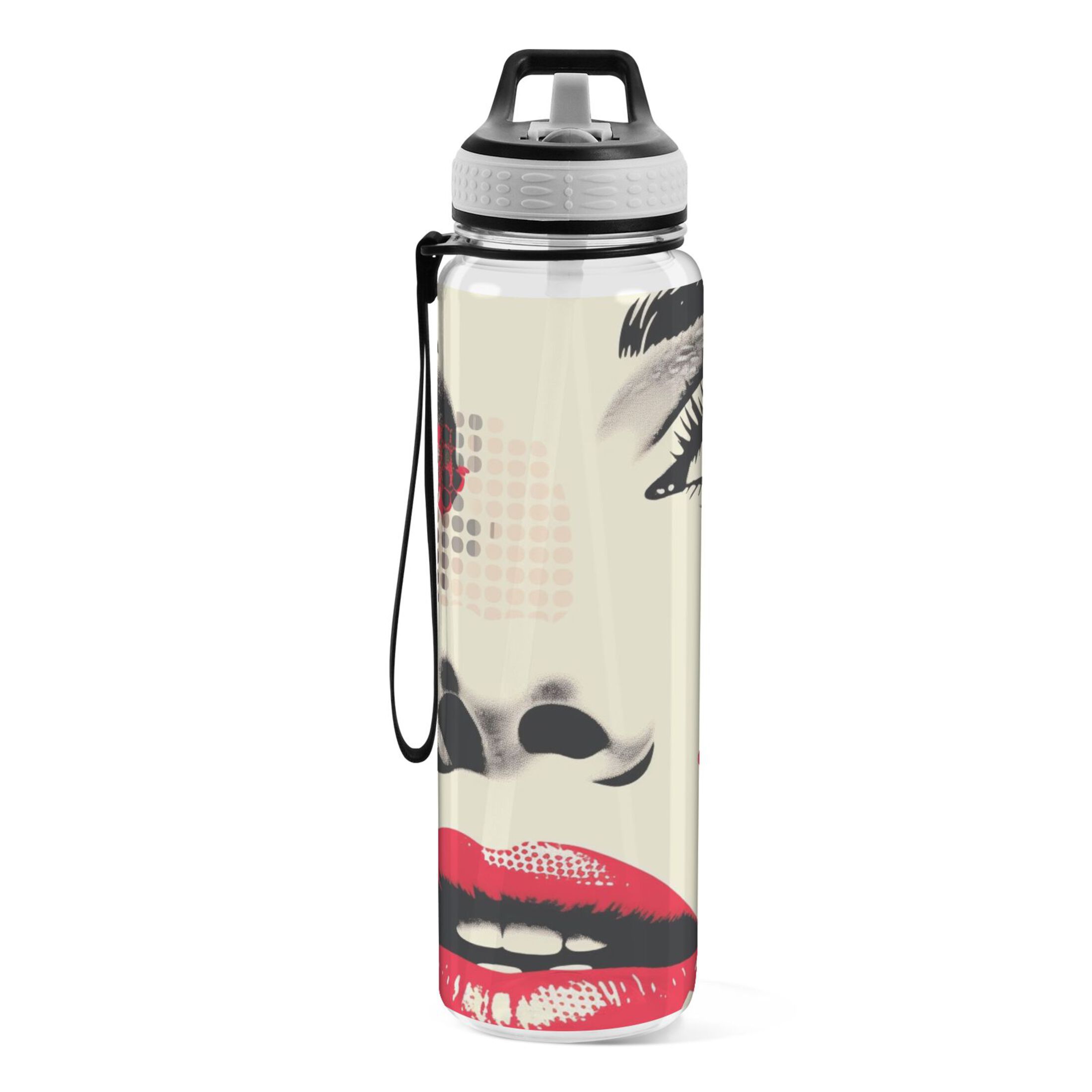 Women Abstract Face 32oz Sports Water Bottles Leakproof Tritan Bottle with Straw BPA Free Clear Bottle for Fitness Gym Outdoor Cycling