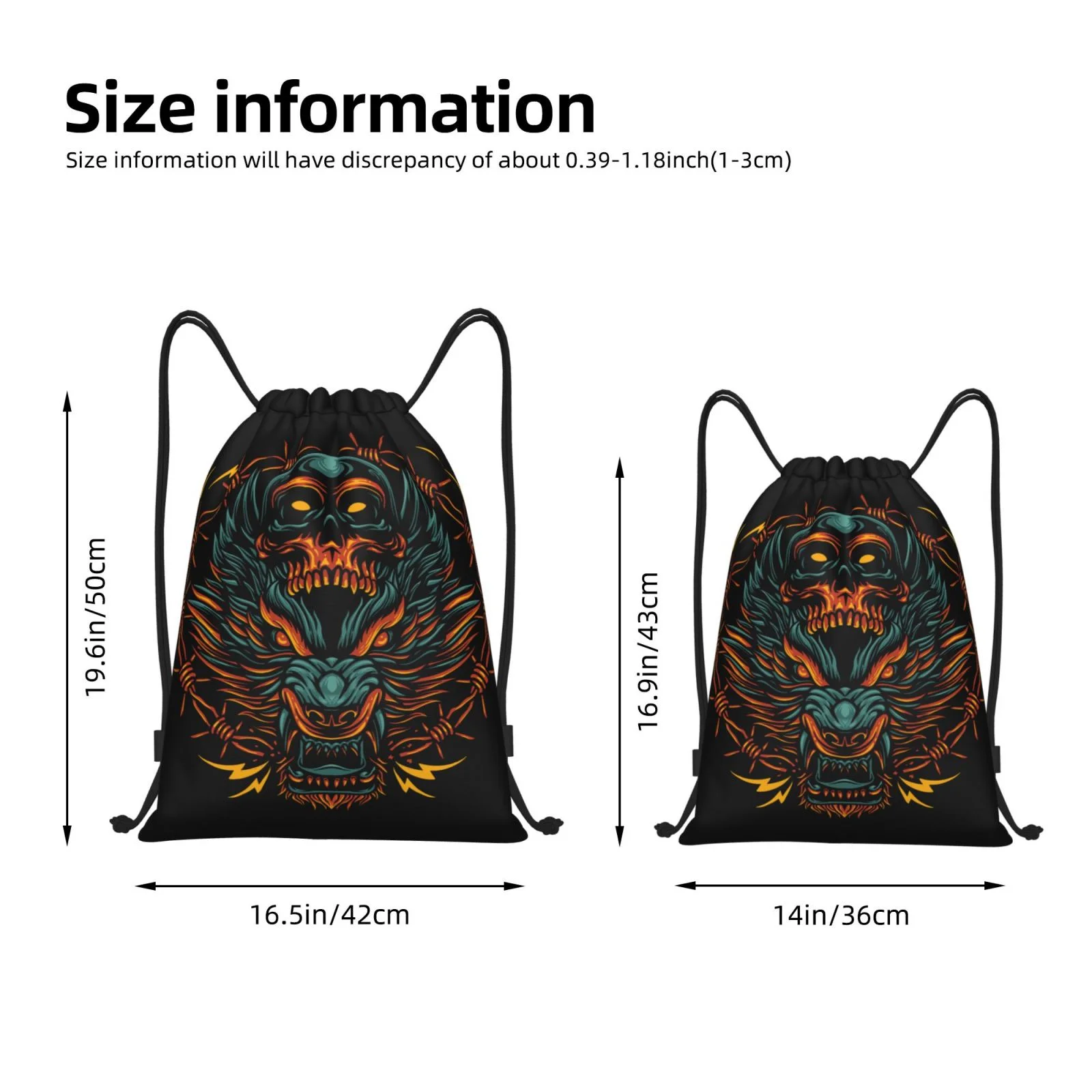 ZNDUO Gym Drawstring Bag, Wolf Head Dark Art Pattern Men and Women Fitness Drawstring Backpack Swimming Bags, Medium