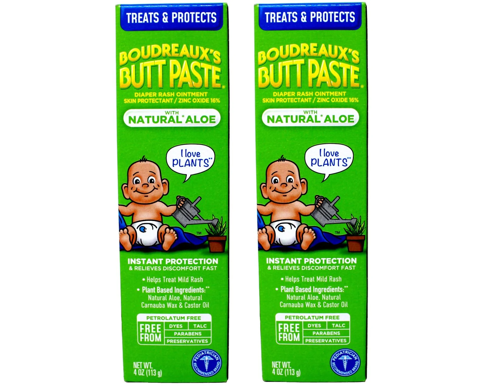 2 Pack - Boudreaux's Butt Paste with Natural* Aloe Diaper Rash Cream, Ointment for Baby, 4 oz Tube