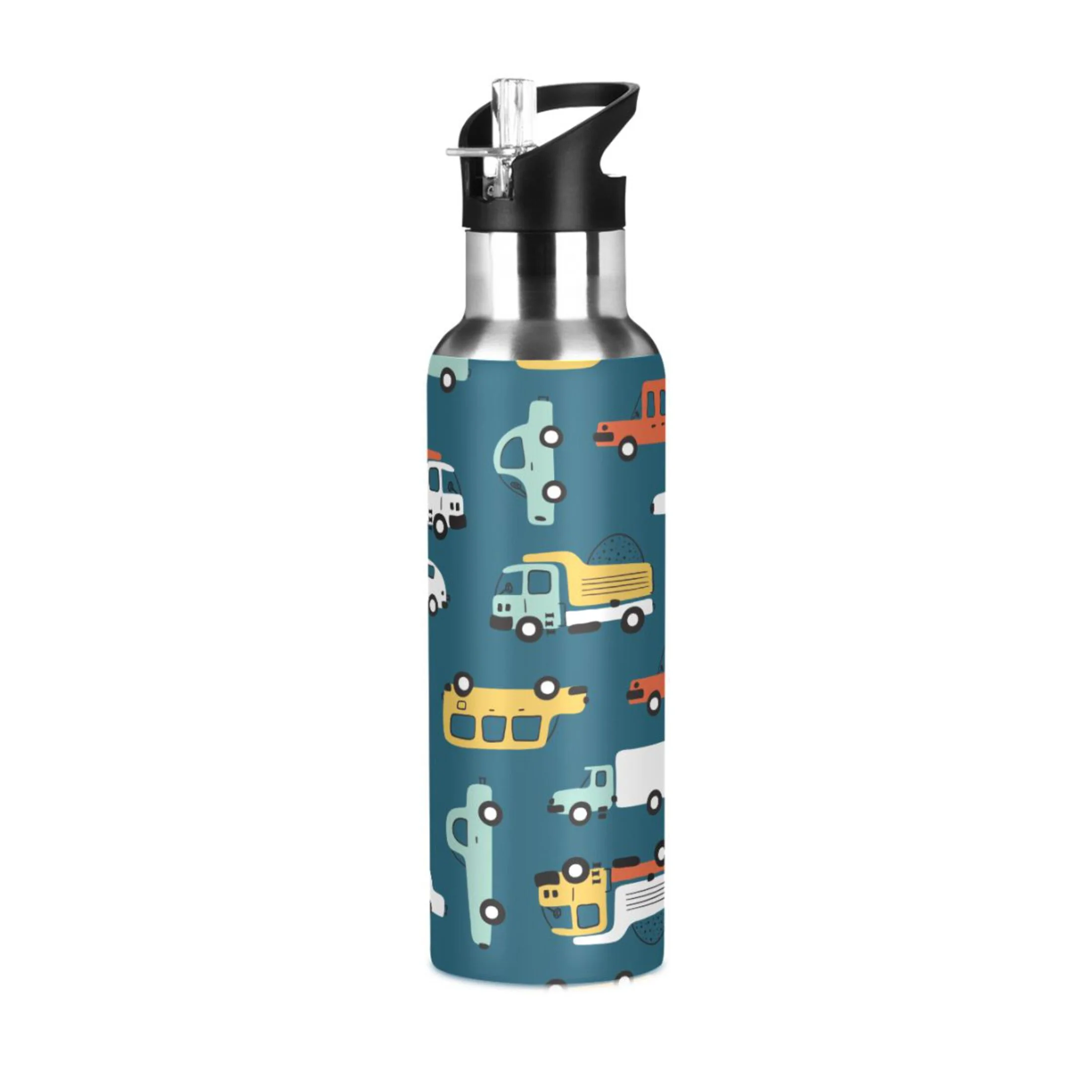 Water Bottle with Straw Lid Leak Car Childish Truck Stainless Steel Insulated Thermos Vacuum Flask for Cold Hot Drinking for Sports Camping Gym Yoga