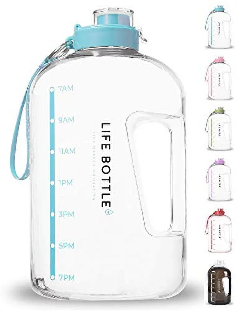 Life Bottle! Time Marked Water Bottle - 1 Gallon Water Bottle with Time Marker - Extra Large Water Bottle/Water Jug Helps You Drink More Water! BPA Free Water Bottle with Leakproof Flip Top