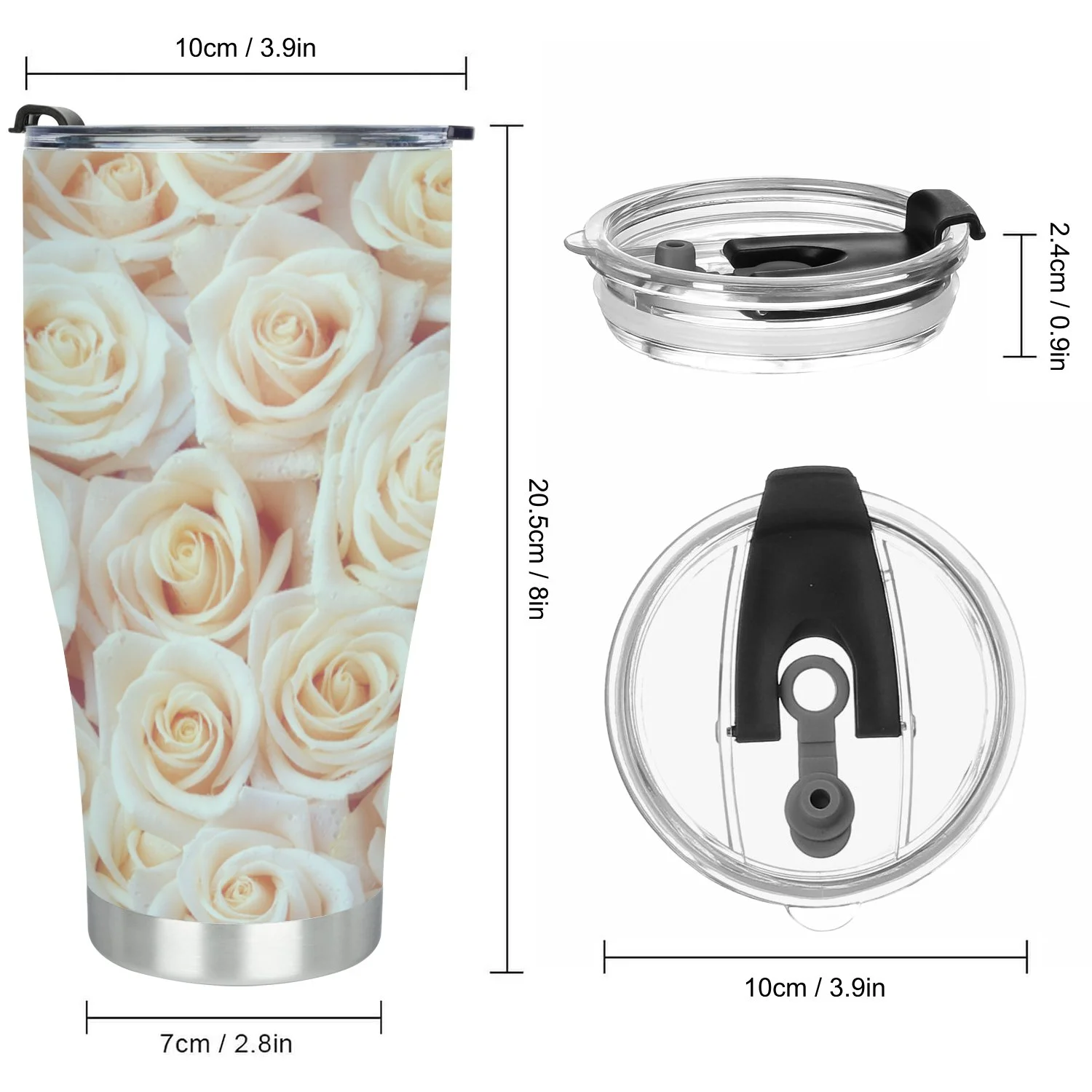 Hidove Stainless Steel Tumbler, White Roses 30oz Leak Proof & Stainless Steel Bottle for Hot & Cold Drinks - Coffee Travel Mug, Water Metal Canteen, Thermal Cup