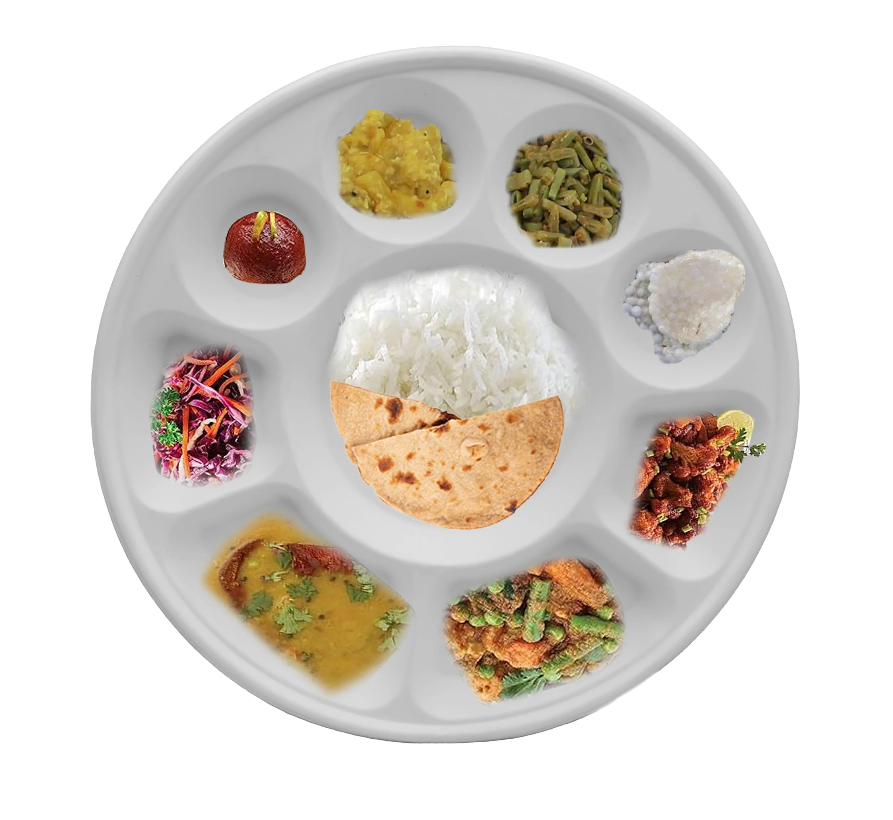 9 Compartment Sugarcane Pulp-bagasse Disposable Party Thali Plates by Poojabazar (50 Pack)