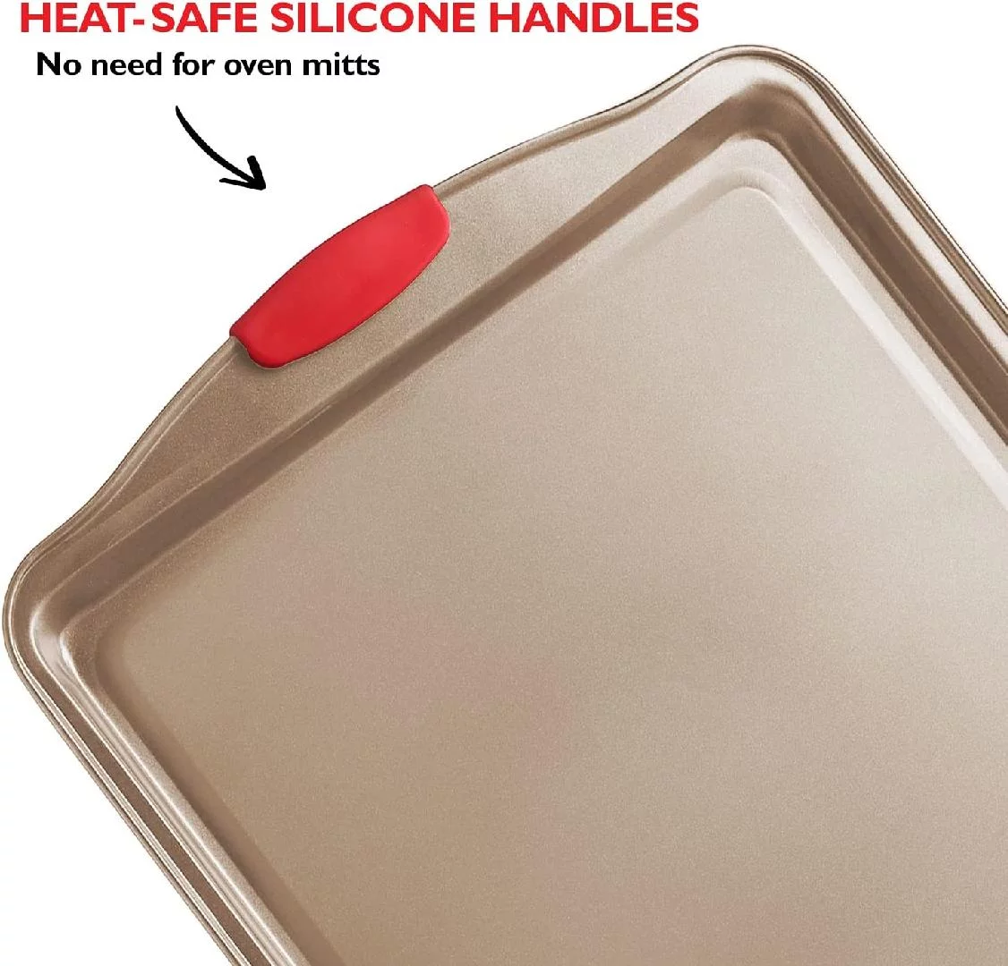 Baking Sheet Set, 6-Piece Cookie Sheet Set with Silicone Handles, Nonstick Steel Baking Pan, Durable Baking Sheets for Oven, BPA Free Baking Pans Set, Cookie Sheets for Baking Set, Brown Bakeware Sets