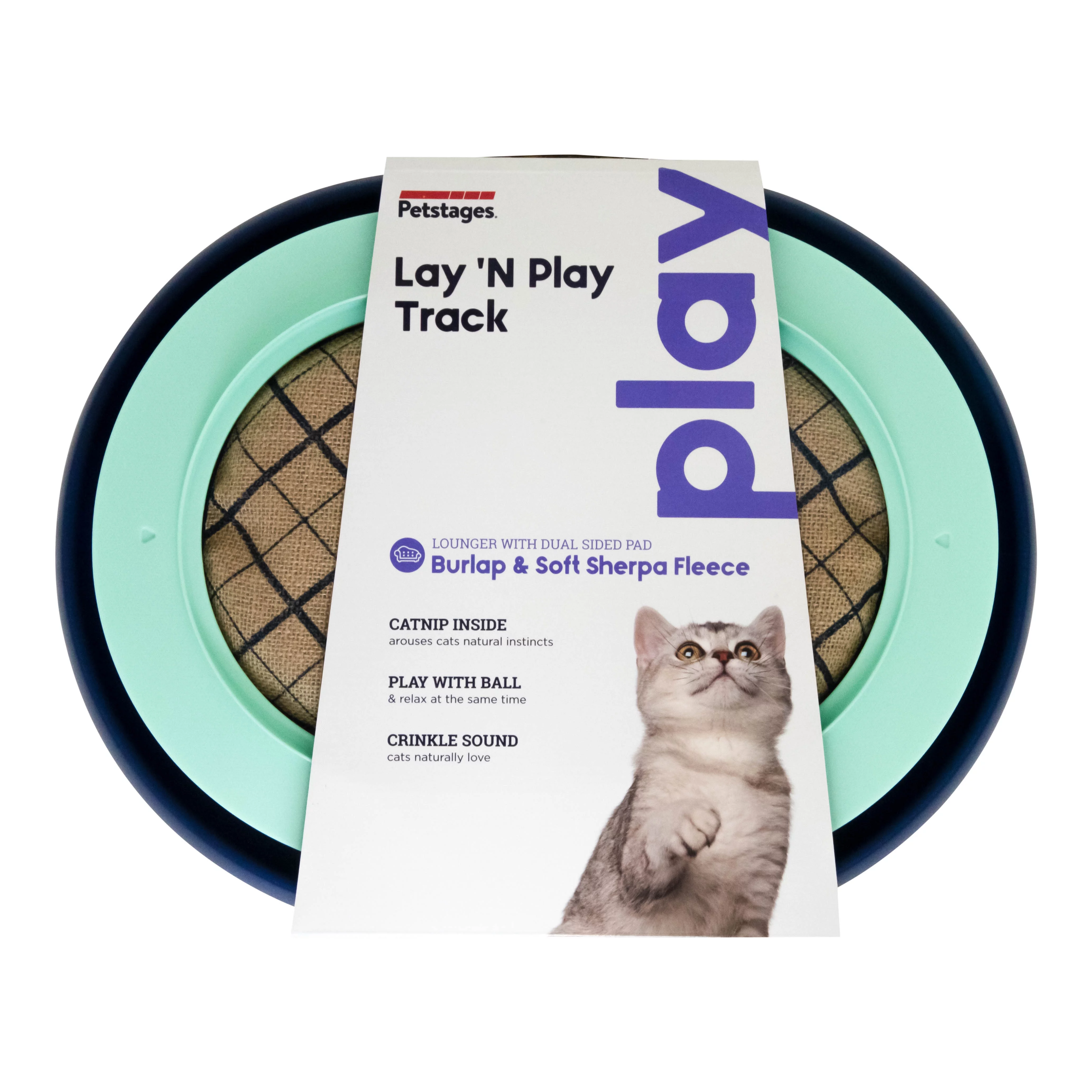 Petstages Lay N’ Play Track – Cat Bed and Track Toy, Navy, One-Size