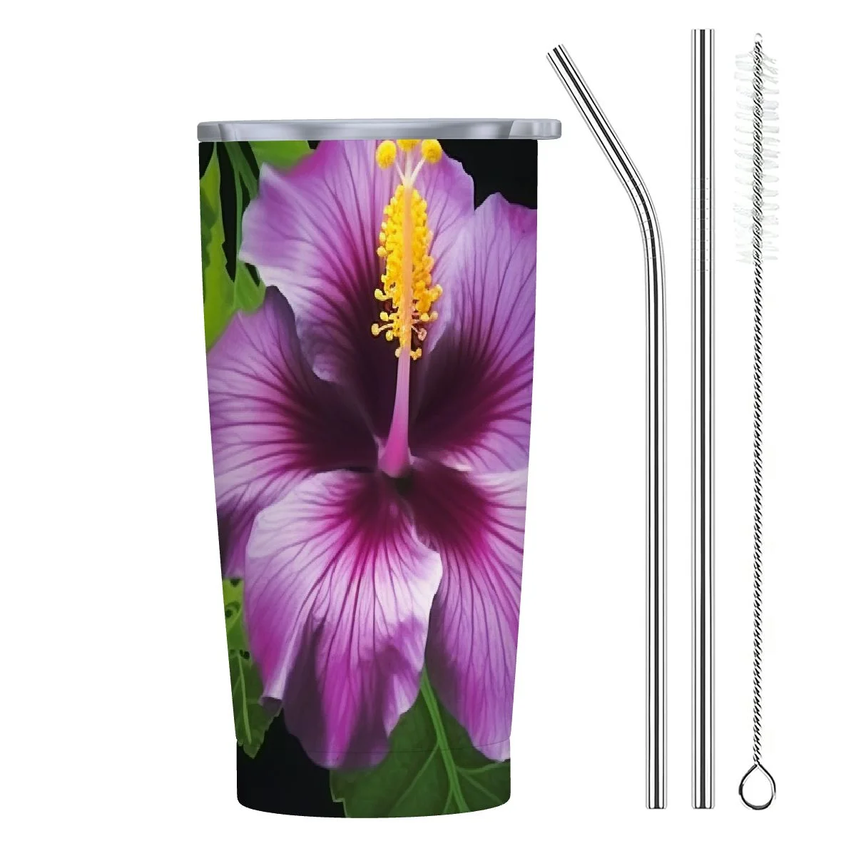 Shangniulu Hibiscus Funny Tumbler Stainless Steel Coffee Mug Insulated Travel Car Cup with Straw and Lid Water Bottle 20 Oz