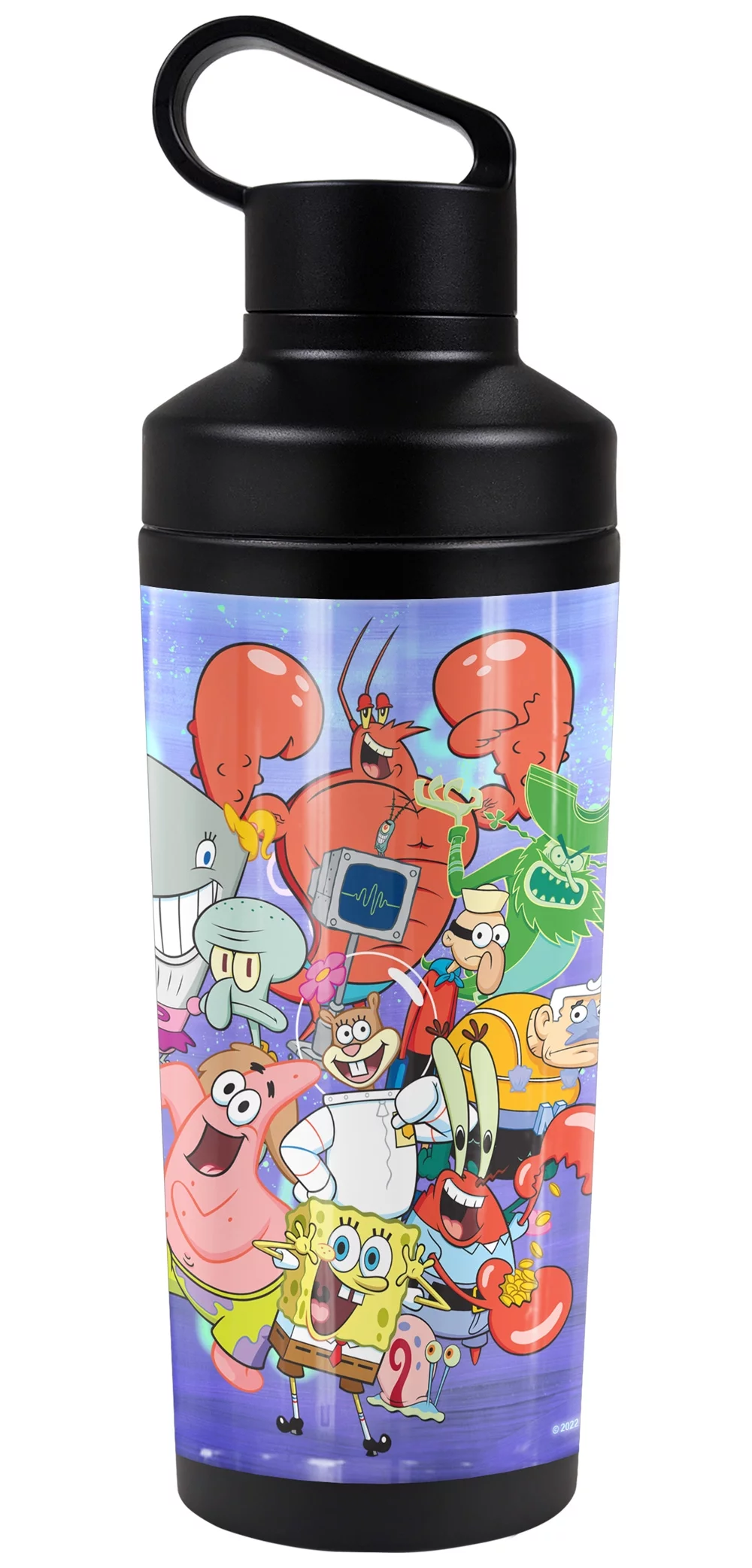 Spongebob Official Spongebob Character Group 18 oz Insulated Water Bottle, Leak Resistant, Vacuum Insulated Stainless Steel with 2-in-1 Loop Cap