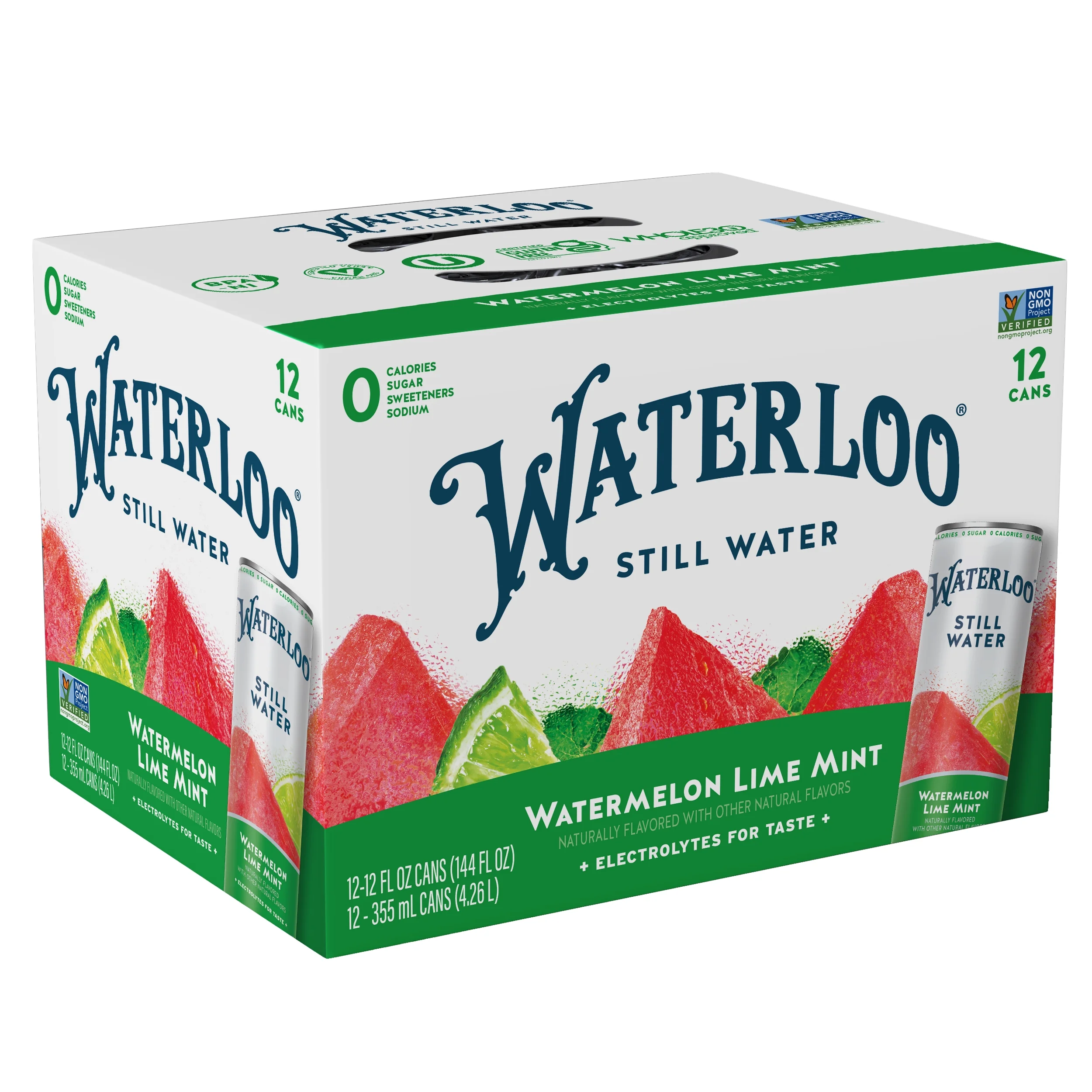 Waterloo Still Water, Watermelon Lime Mint, 12 fl oz, 24 Pack Cans