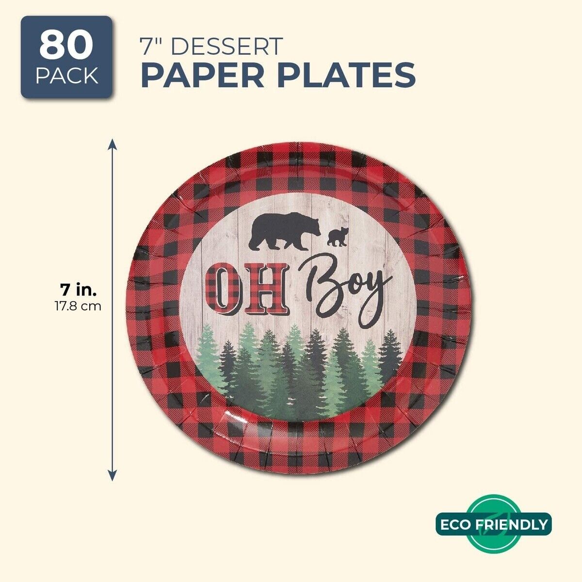80Pcs Oh Boy Lumberjack Plaid Disposable Paper Plates 7