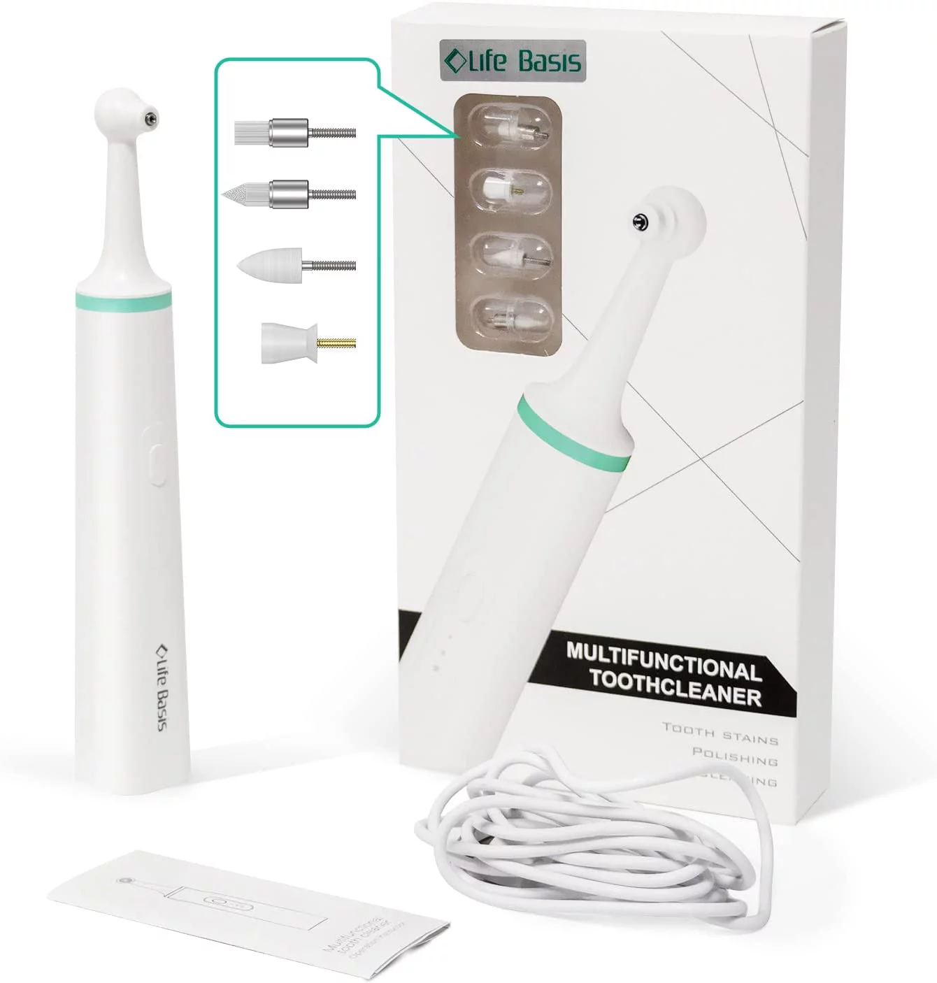 Dog Tartar Cleaner Electric Life Basis Professional Teeth Polisher Pet Calculus Plaque Stains Teeth Cleaner with 4 Brush Head Puppy Dental Scaler Care Cleaning Tools Kit