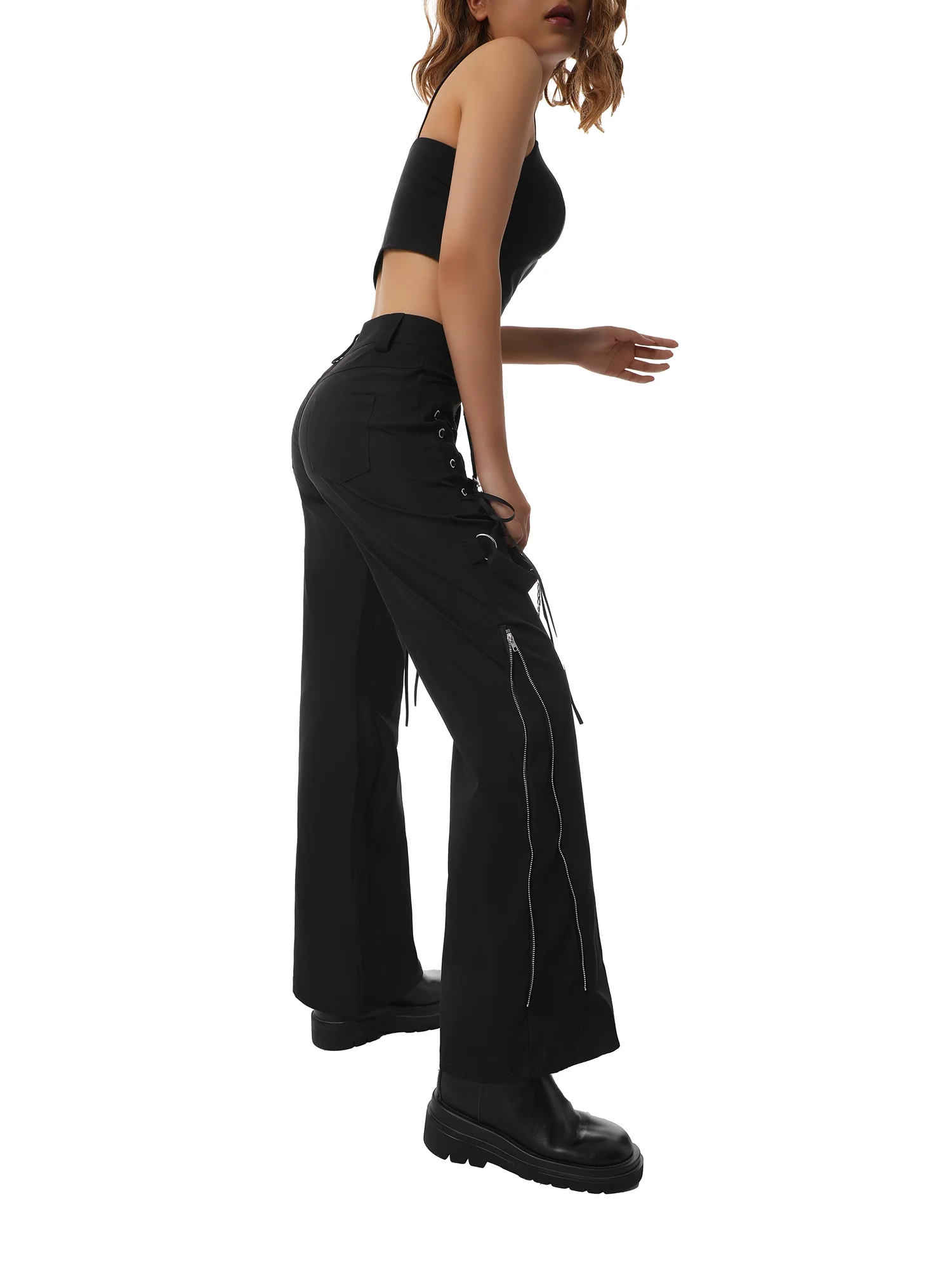 Musuos Women Y2K High Waisted Flare Pants Gothic Baggy Denim Pants Loose Casual Pants Trousers
