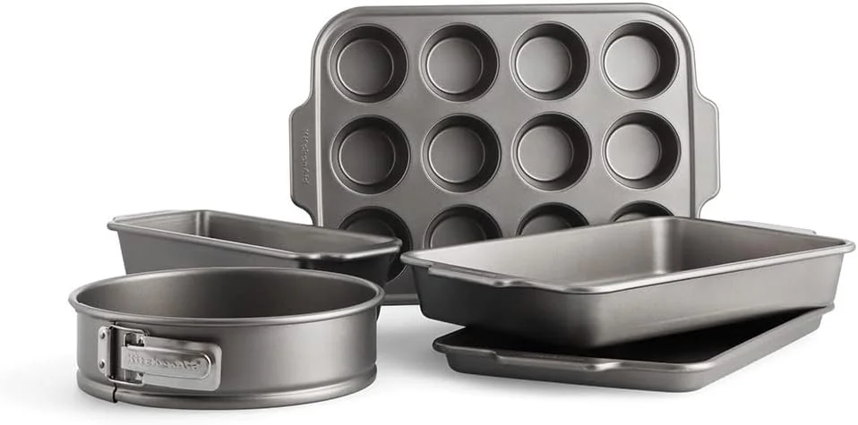 OUWI Aluminized Steel PFAS-Free Non-Stick 5-Piece Bakeware Set, Oven Safe, Dishwasher Safe, Grey