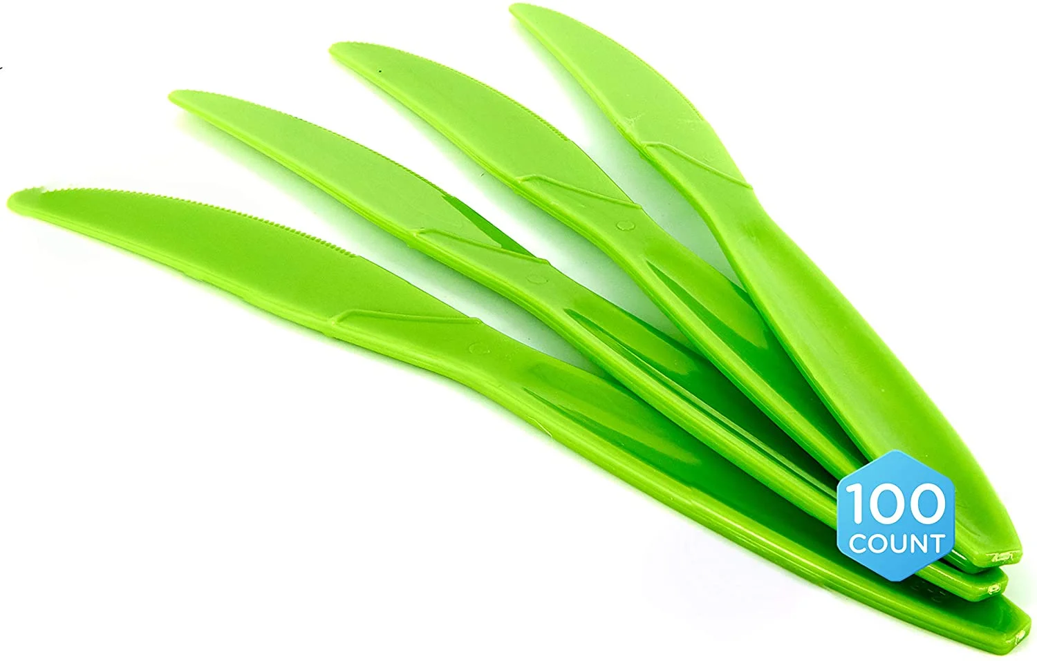 Amcrate Big Party Pack Frosty Knives 100ct Multi Colors Extra Heavy Cutlery Knives Large Disposable Utensils Durable Mid Weight Flatware Fancy Party Knives Kiwi