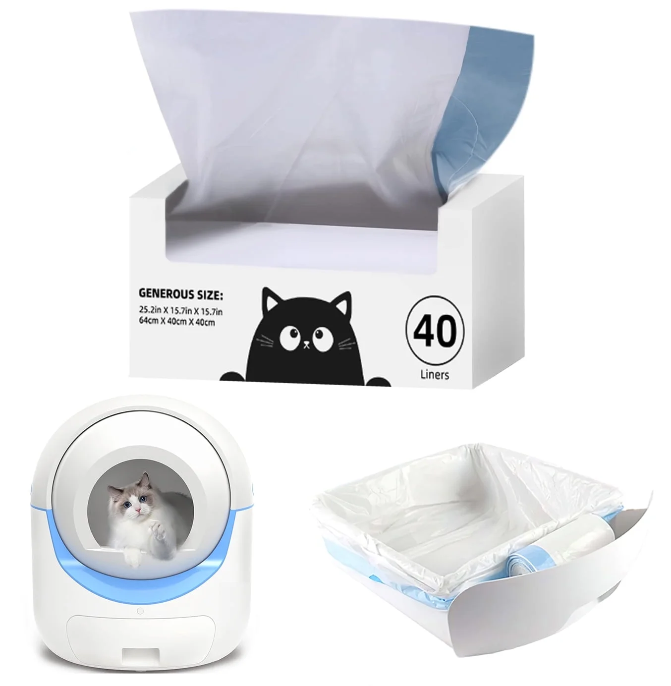 Litter Box Liners Unscented for Self-Cleaning Cat Litter box