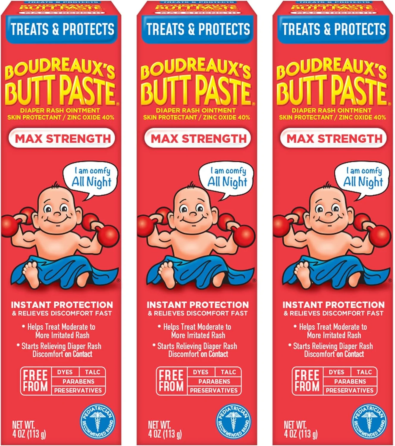 Boudreaux's Butt Paste Maximum Strength Diaper Rash Ointment, 4 Ounce , (Pack of 3) 4 Ounce (Pack of 3)