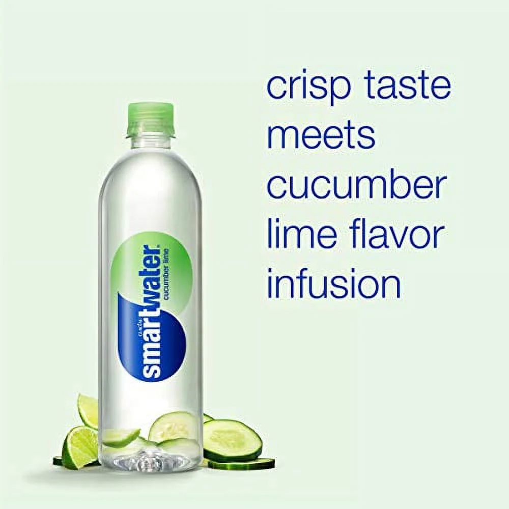 smartwater Cucumber Lime, Vapor Distilled Premium Bottled Water, Cucumber Lime, 23.7 Fl Oz (Pack of 12)