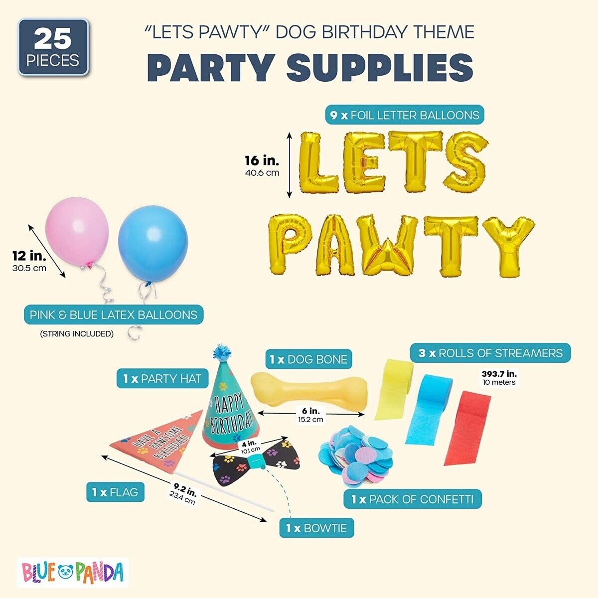 Dog Birthday Party Supplies, Lets Pawty Decorations Kit (25 Pieces)