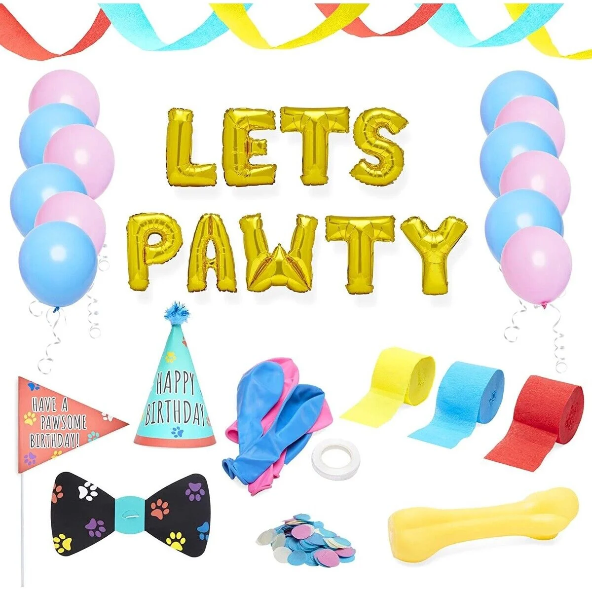 Dog Birthday Party Supplies, Lets Pawty Decorations Kit (25 Pieces)
