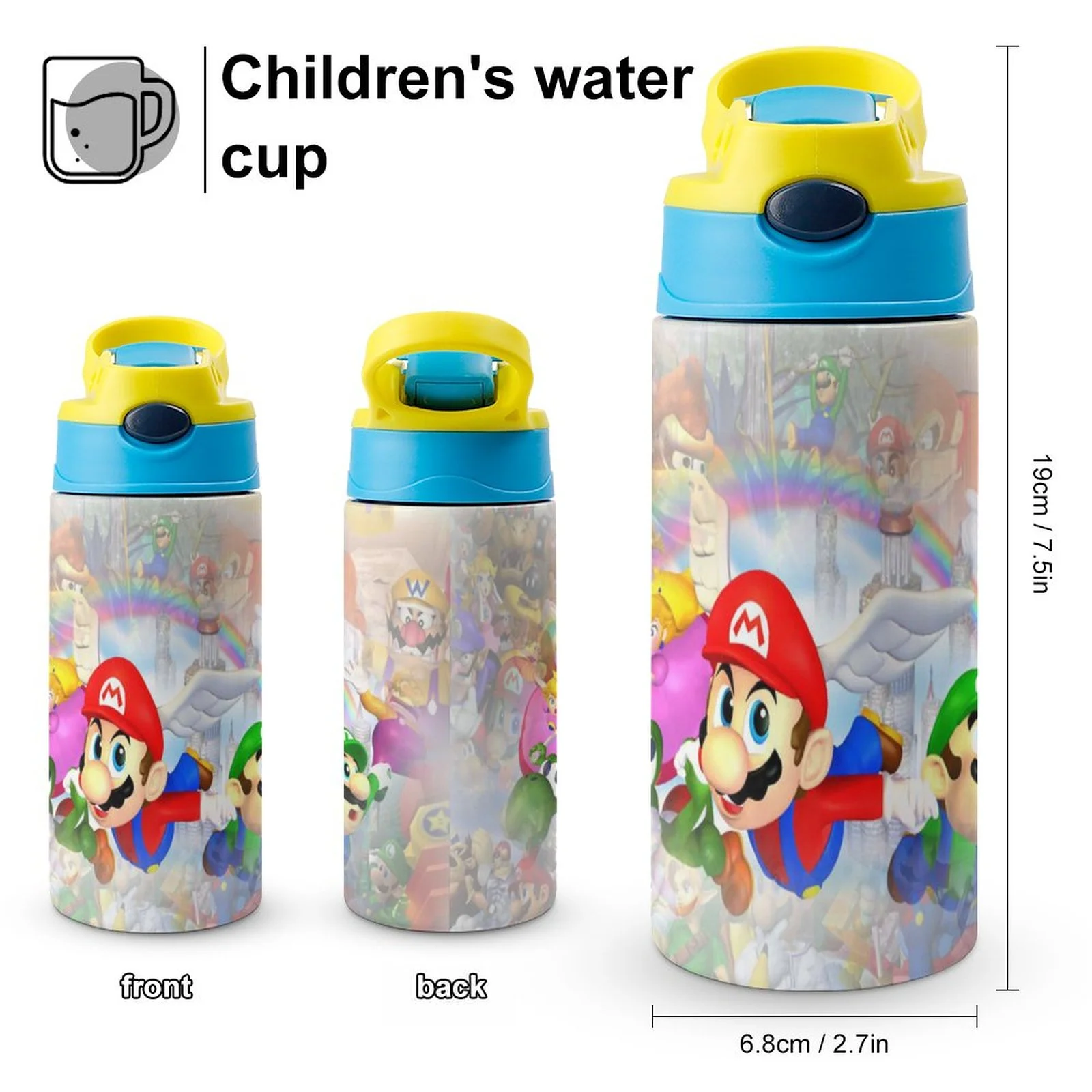 Mario Luigi Kid's Insulated Water Bottle With Straw Vacuum Stainless Steel Cup Leak-Proof Children Toddler Thermoses