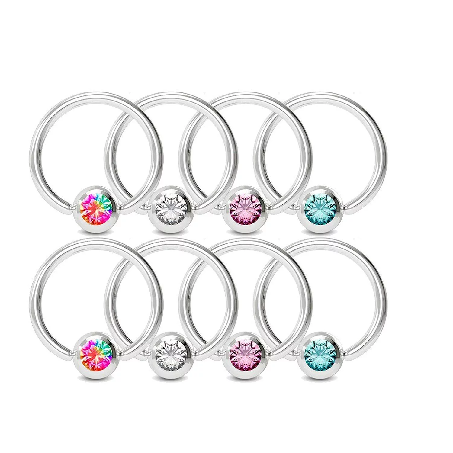 14G (1.6MM) CZ Captive Bead CBR/Hoop Ring  (4 Pieces) A/1/3/CBR-2/13,14,15,16