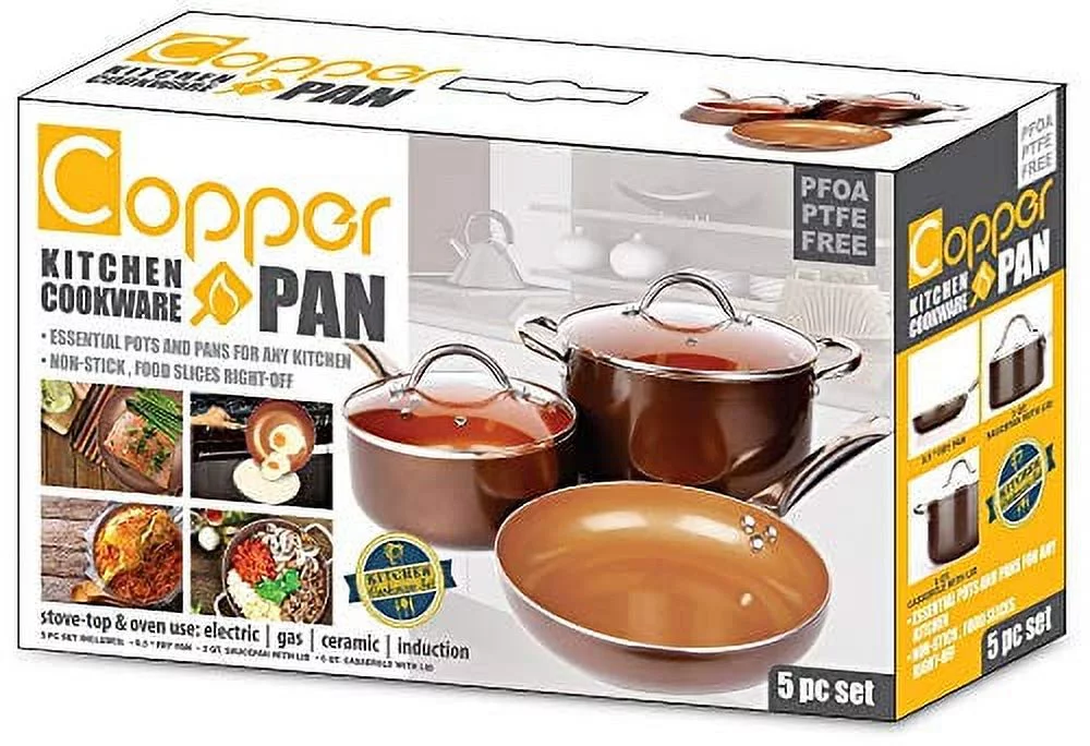 Copper Cookware Set 5-Piece Luxury Ceramic Induction Non-Stick