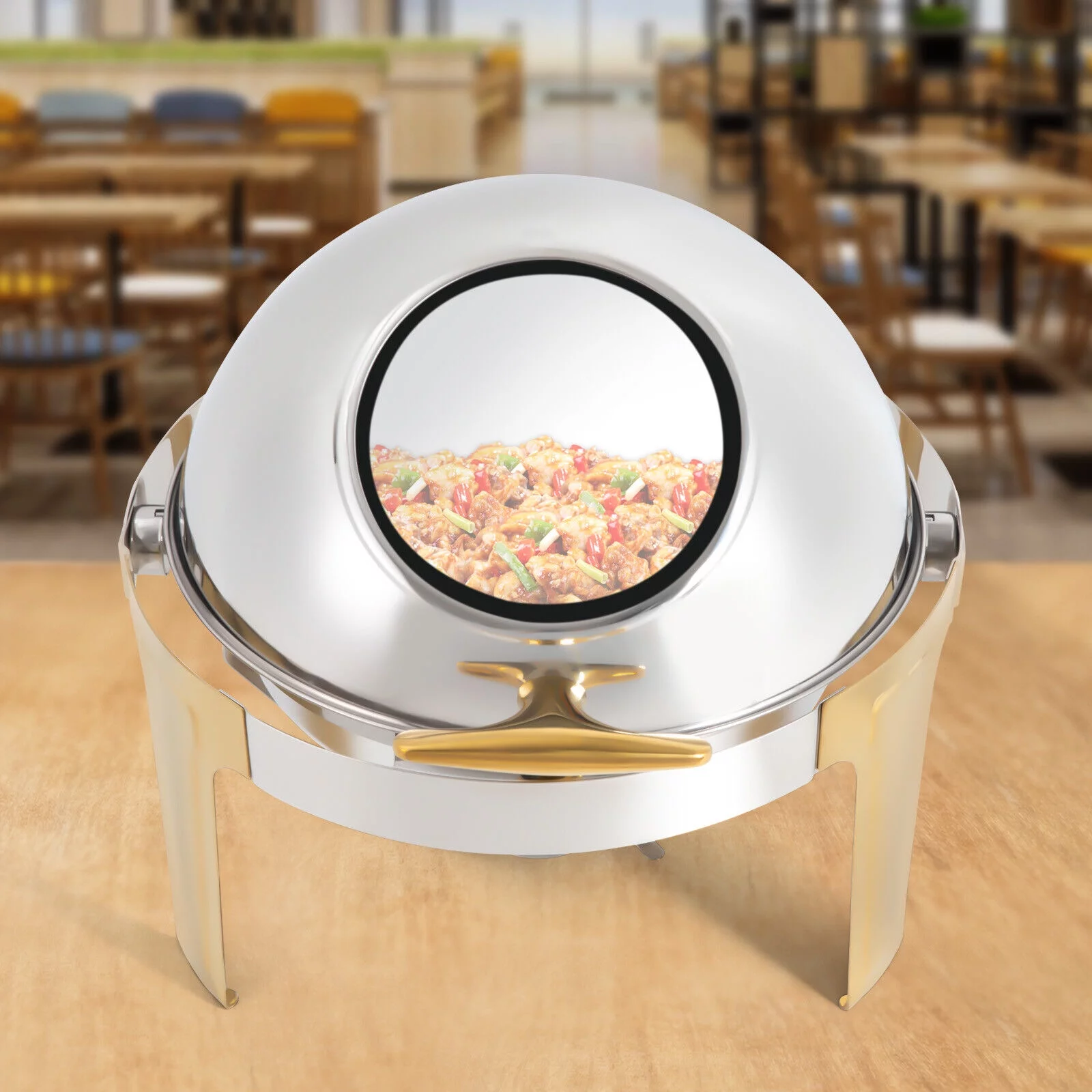 6.3 Quart Roll Top Chafing Dish Set Round Stainless Steel Buffet Warmer Chafer