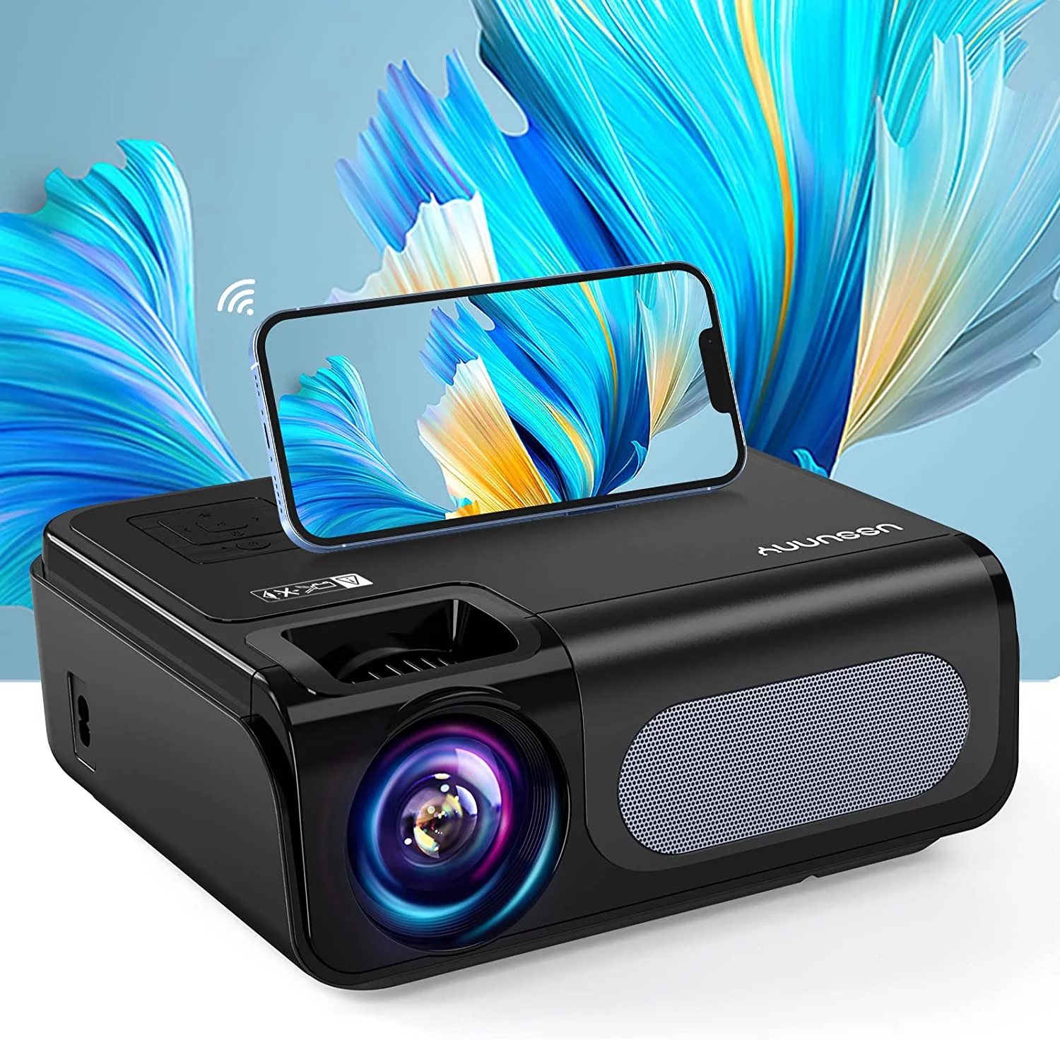 USSUNNY Native 1080P Video Projector with WiFi and Bluetooth, Movie Projector for Indoor and Outdoor Use