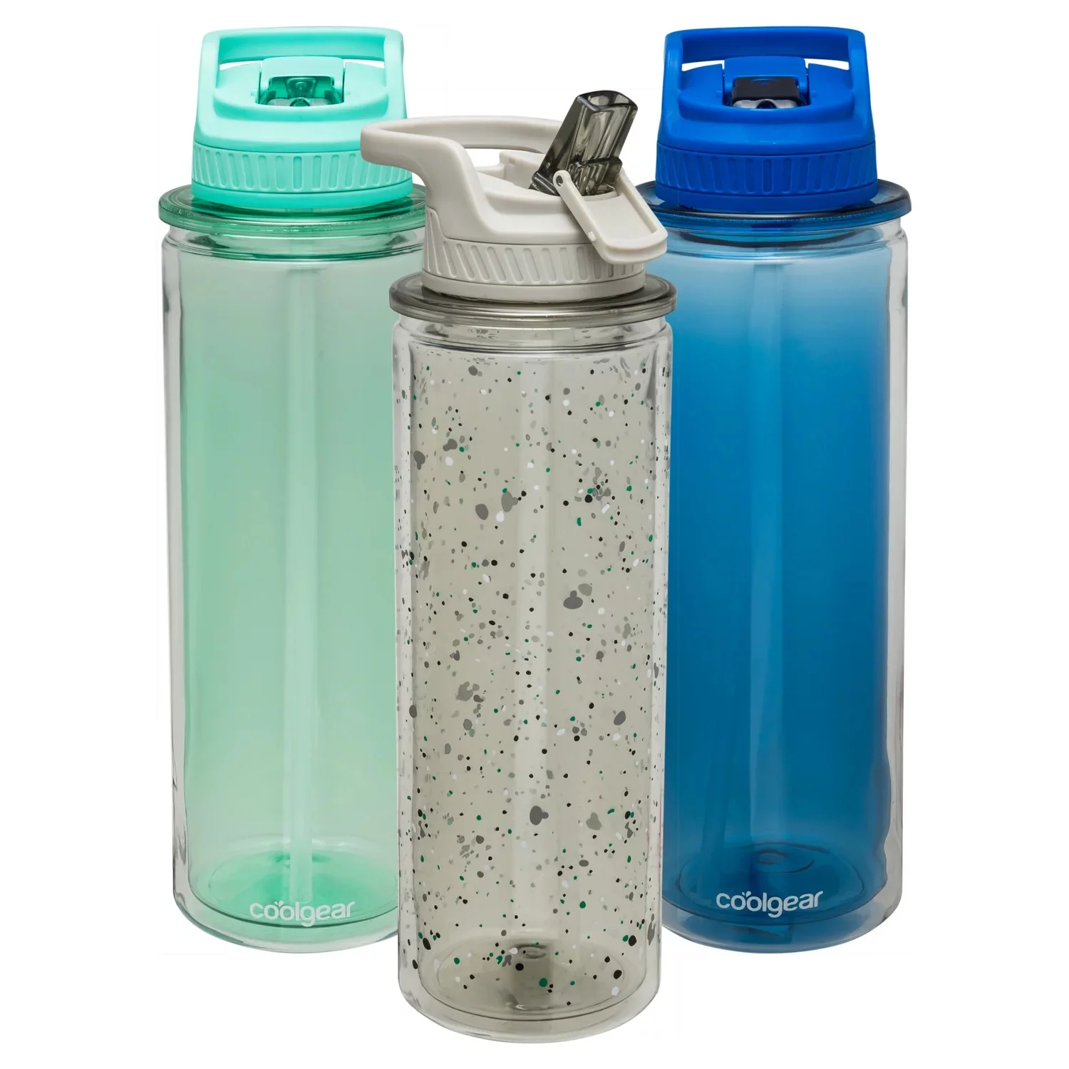 COOL GEAR 3-Pack 32 oz Essence Sipper Water Bottle with Wide Mouth & Flip Up Design | Double-Wall Insulation and Carry Loop For Easy On-The-Go Use - Solid and Print Variety Pack