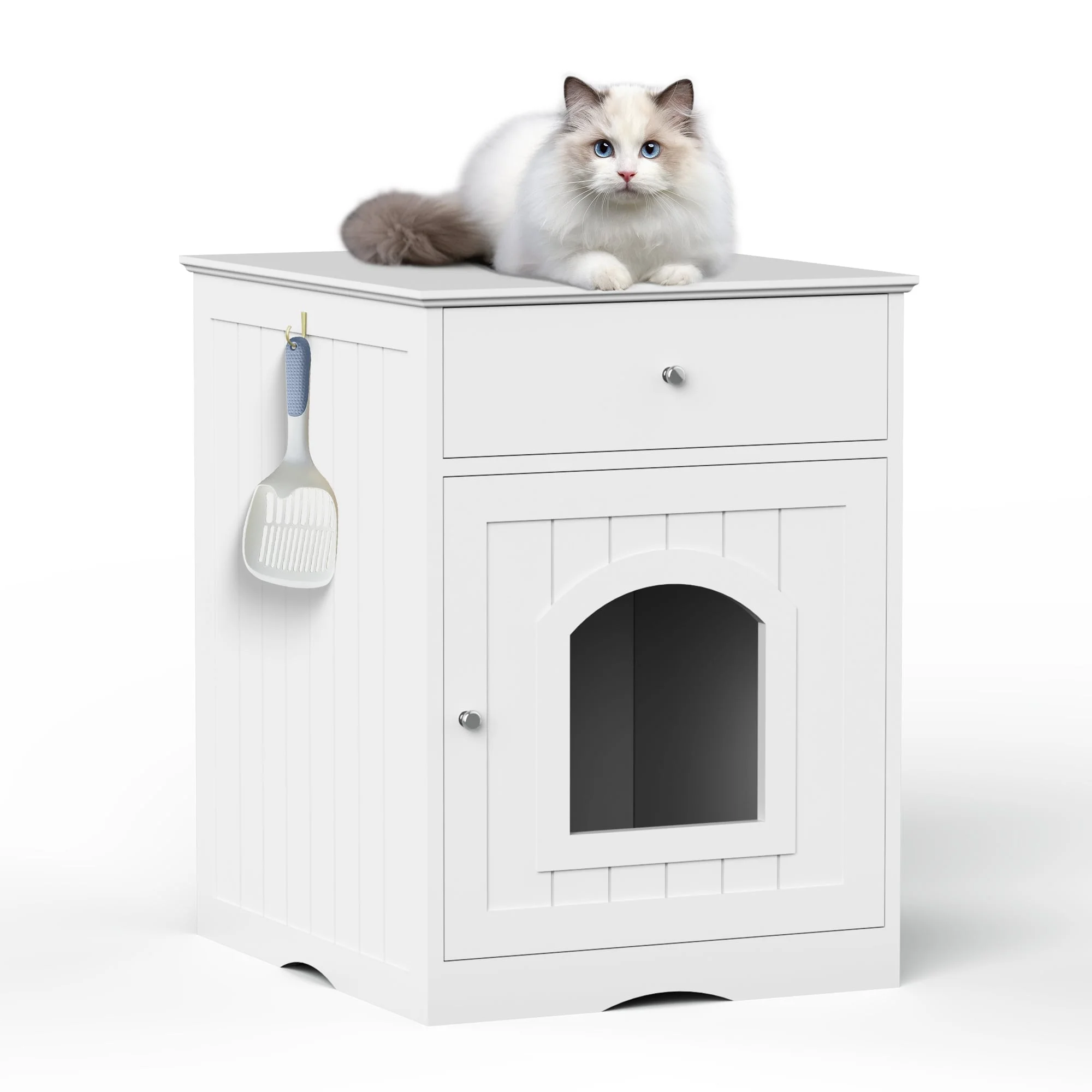 Wooden Cat House, Multi-Functional Pet Crate, Litter Box Enclosure, Side Table, and Nightstand, Easy Assembly, Ideal for Cats,White