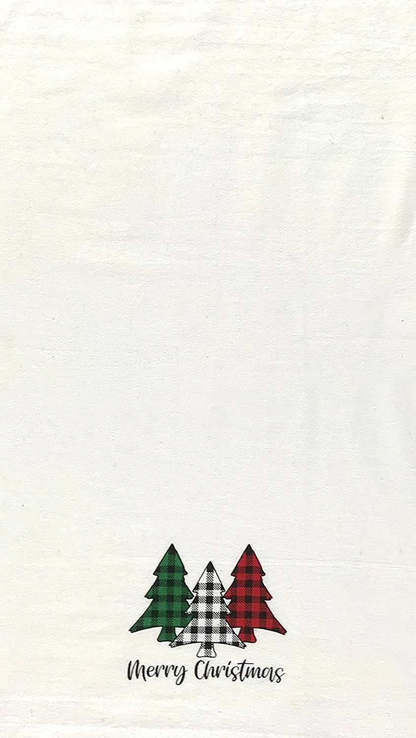 Farmhouse Christmas Kitchen Hand Towels: Country Truck and Trees with Decorative Checkered Prints on Herringbone Cotton Weave with Easy Hang Fabric Loops (Farm Fresh Trees)