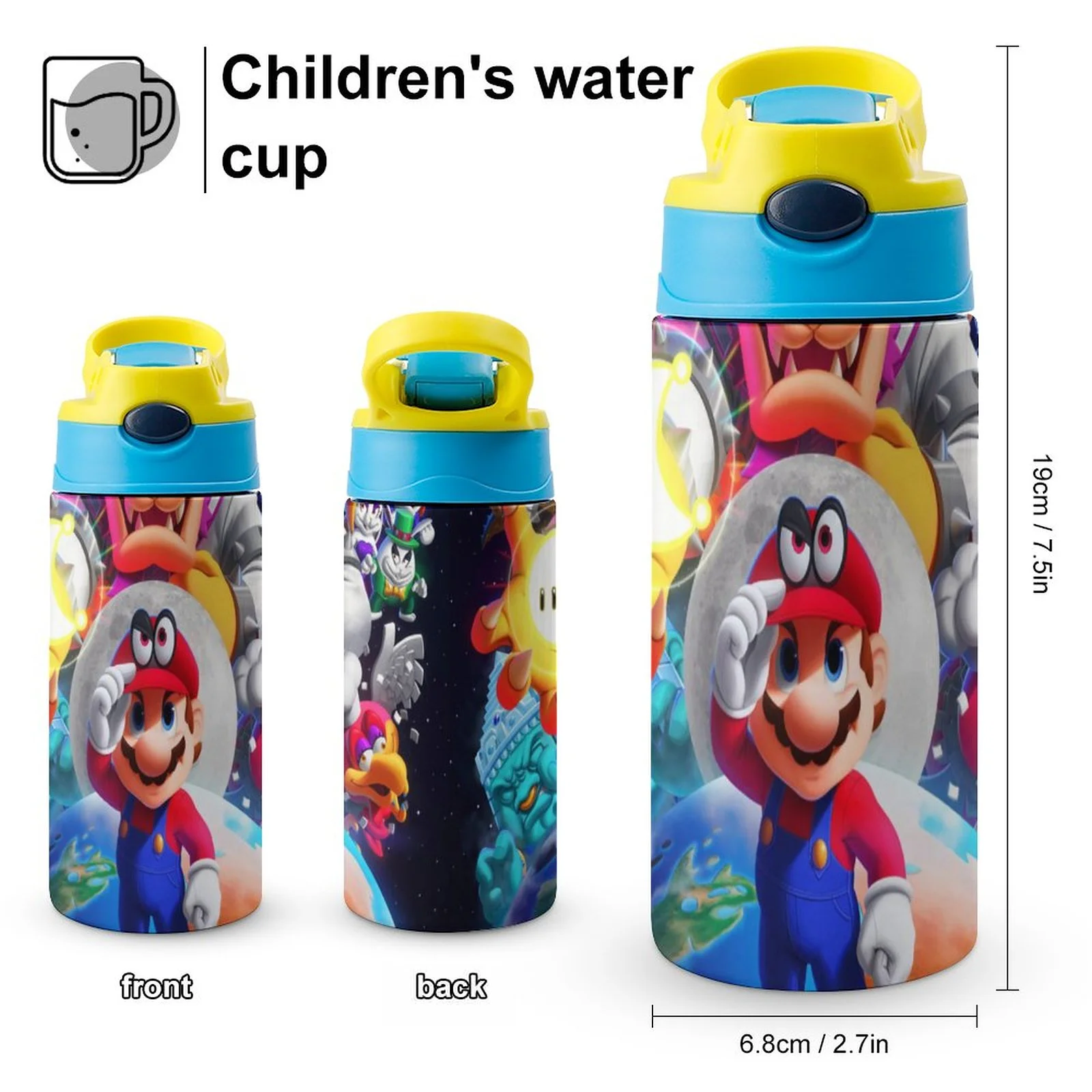 Super Mario Odyssey Kid's Insulated Water Bottle With Straw Vacuum Stainless Steel Cup Leak-Proof Children Toddler Thermoses