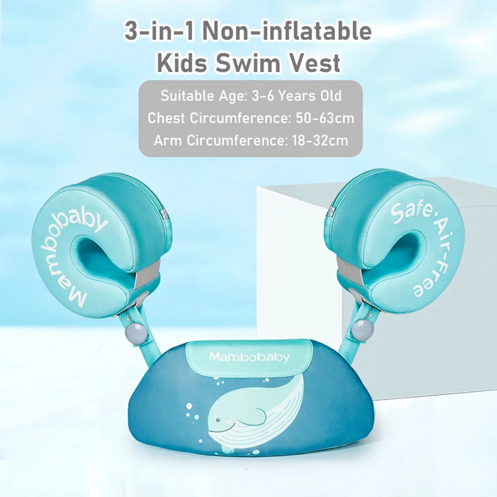 Mambobaby 3-in-1 Non-inflatable Swim Vest Life Jackets for Boys Girls Swim Vest with Detachable Chest & Arm Rings for Age 3-6 Years