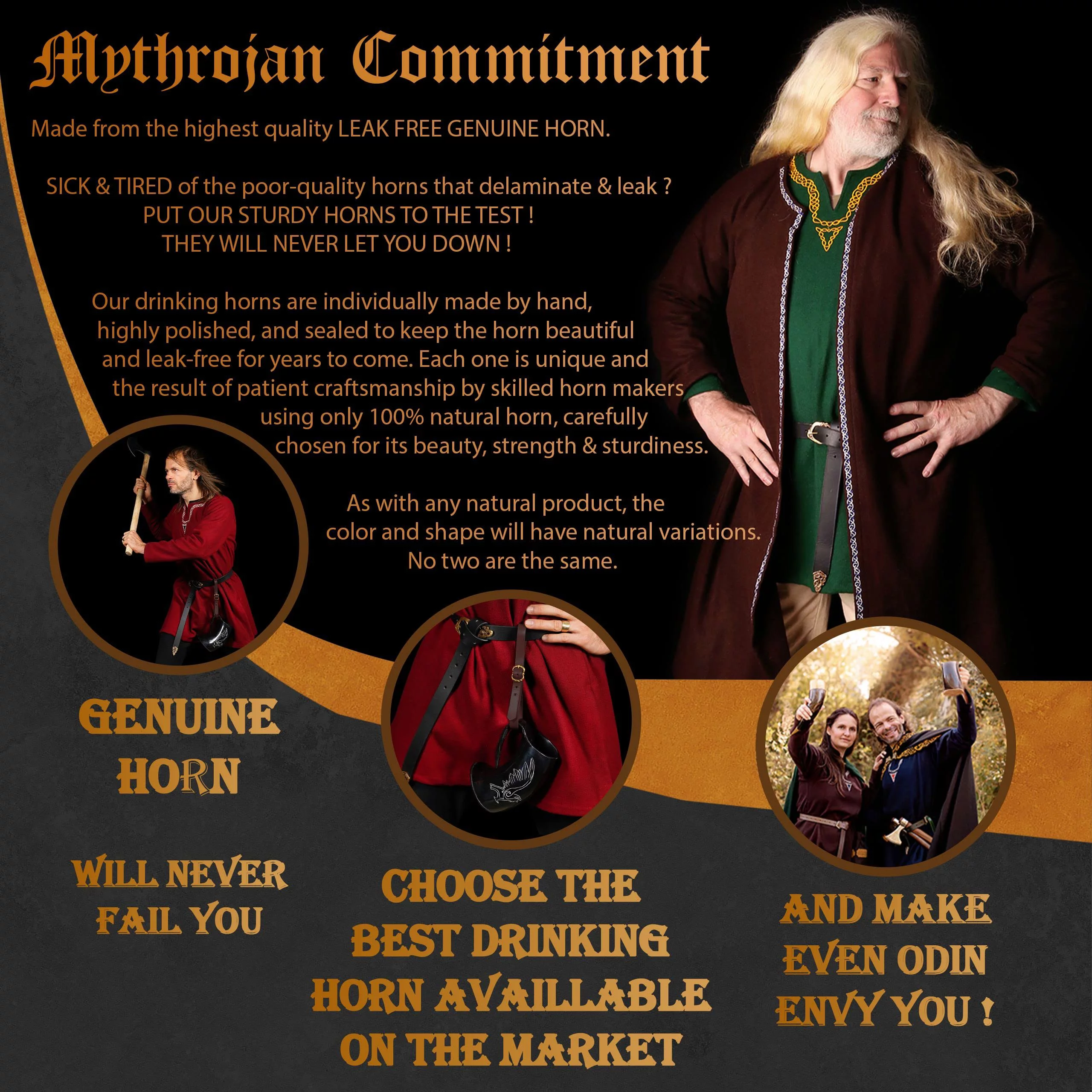 Mythrojan Viking Drinking Tankard with Medieval Buckle Leather Strap Wine Beer Mead Mug 800 ML - Polished Finish