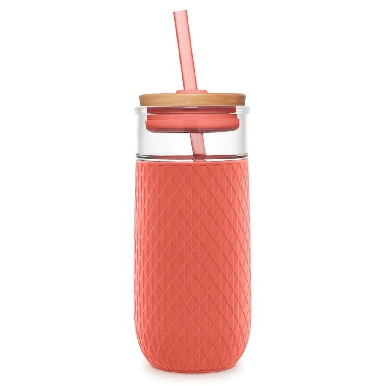 Ello Devon 20oz Glass Tumbler with Straw, Coral