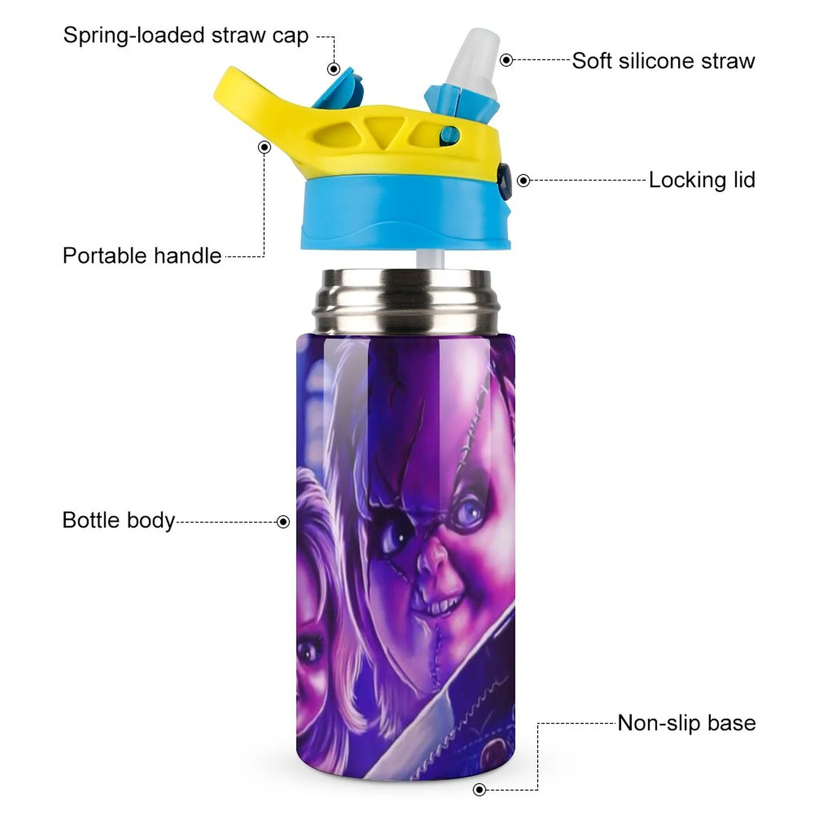 Bride Of Chucky Love Kid's Insulated Water Bottle With Straw Vacuum Stainless Steel Cup Leak-Proof Children Toddler Thermoses