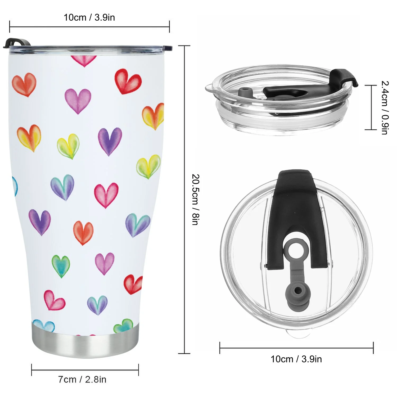Hidove Stainless Steel Tumbler, Watercolor Hearts Seamless Pattern 30oz Leak Proof & Stainless Steel Bottle for Hot & Cold Drinks - Coffee Travel Mug, Water Metal Canteen, Thermal Cup