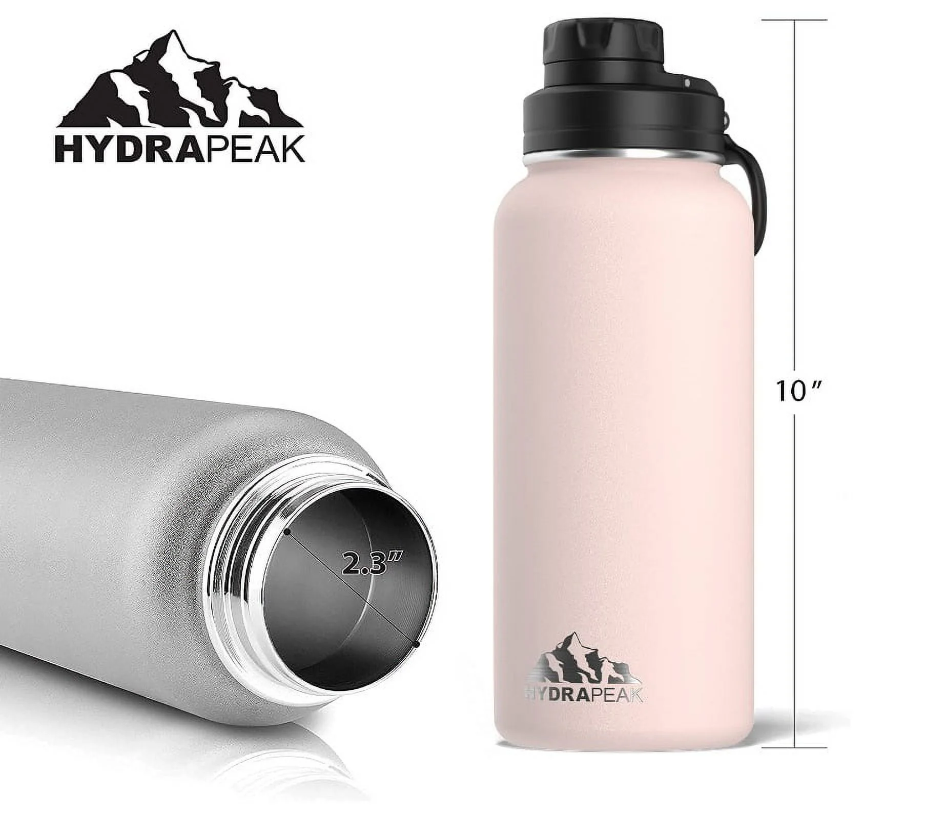 Hydrapeak 32 oz Insulated Water Bottle with Chug Lid - Reusable Leak Proof Stainless Steel Water Bottles, Double Wall Vacuum Insulation | 24 Hours Cold and 12 Hours Hot (Seashell)