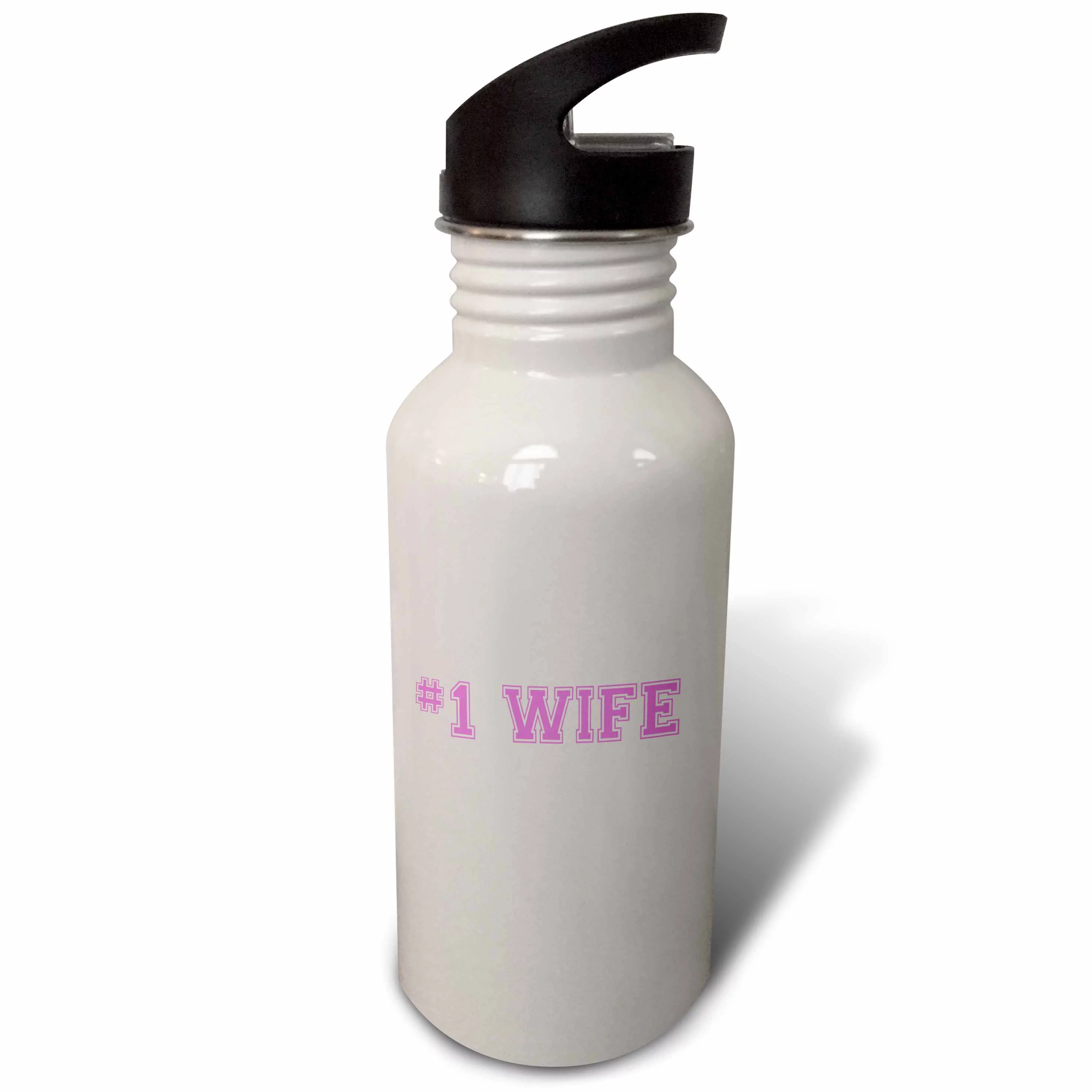 3dRose #1 Wife pink text - Number One award for worlds greatest and best wives romantic wedding anniversary, Sports Water Bottle, 21oz