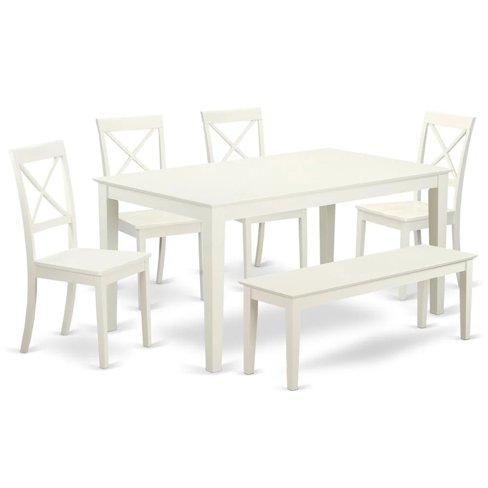 East West Furniture Capri 6-piece Wood Dining Room Set in Linen White