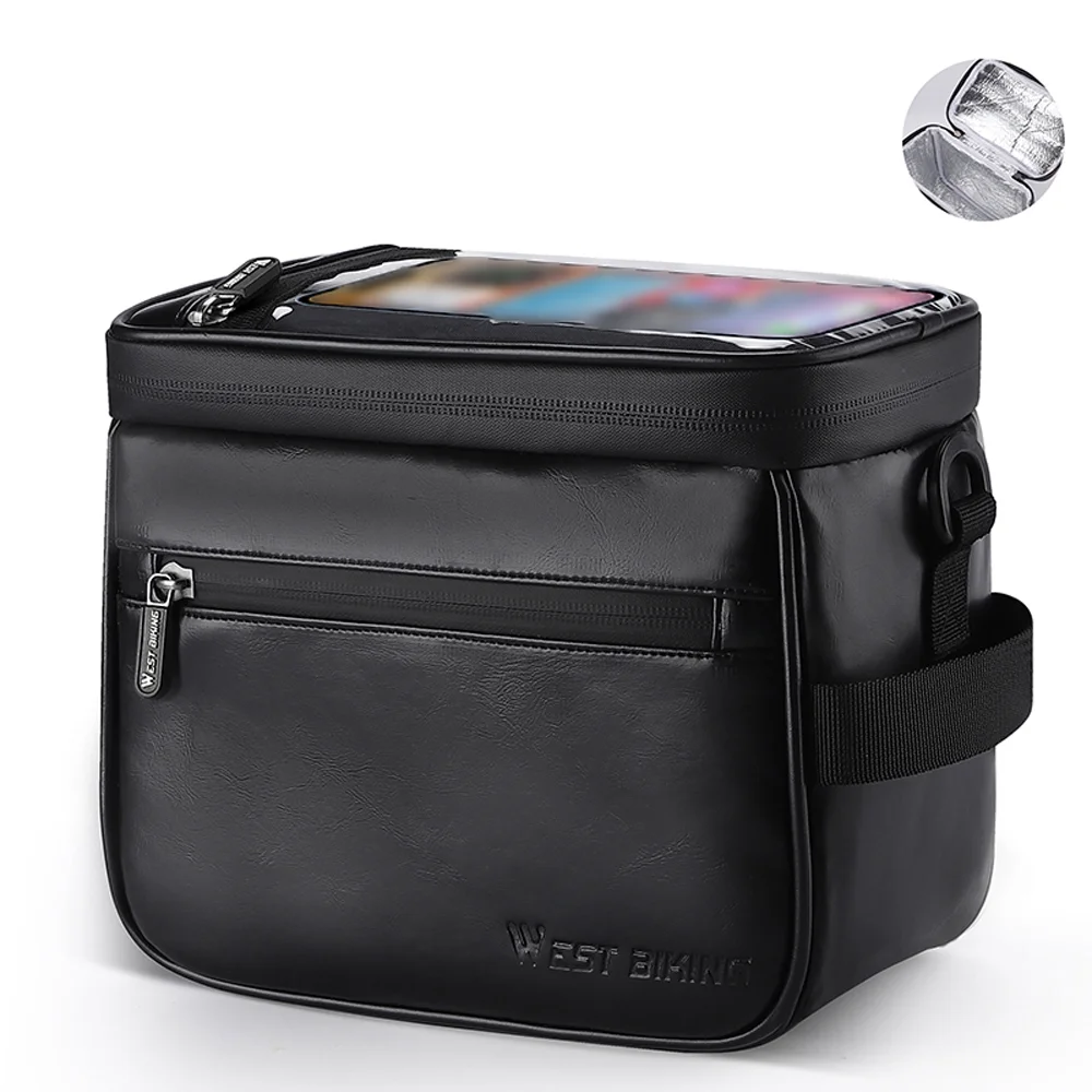 WEST BIKING Bicycle bag,Bike Thermal Cold Thermal Cold PU Handlebar Waterproof Bike Waterproof Bike Thermal Cold PU Leather