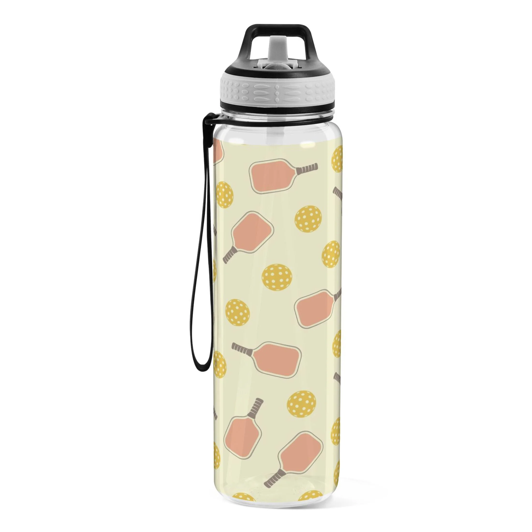 Yellow Pickleball Balls 32oz Water Bottles with Straw Tritan Leakproof Sports Bottle BPA Free Clear for Fitness Gym Swimming Cycling