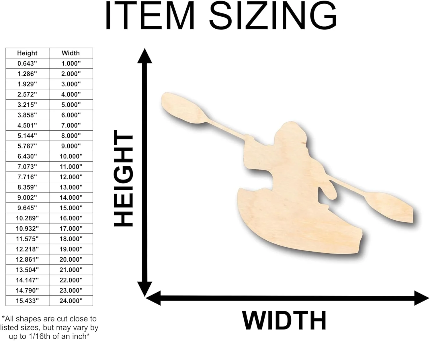 Unfinished Wood Person Kayaking Shape - Craft - Up To 36