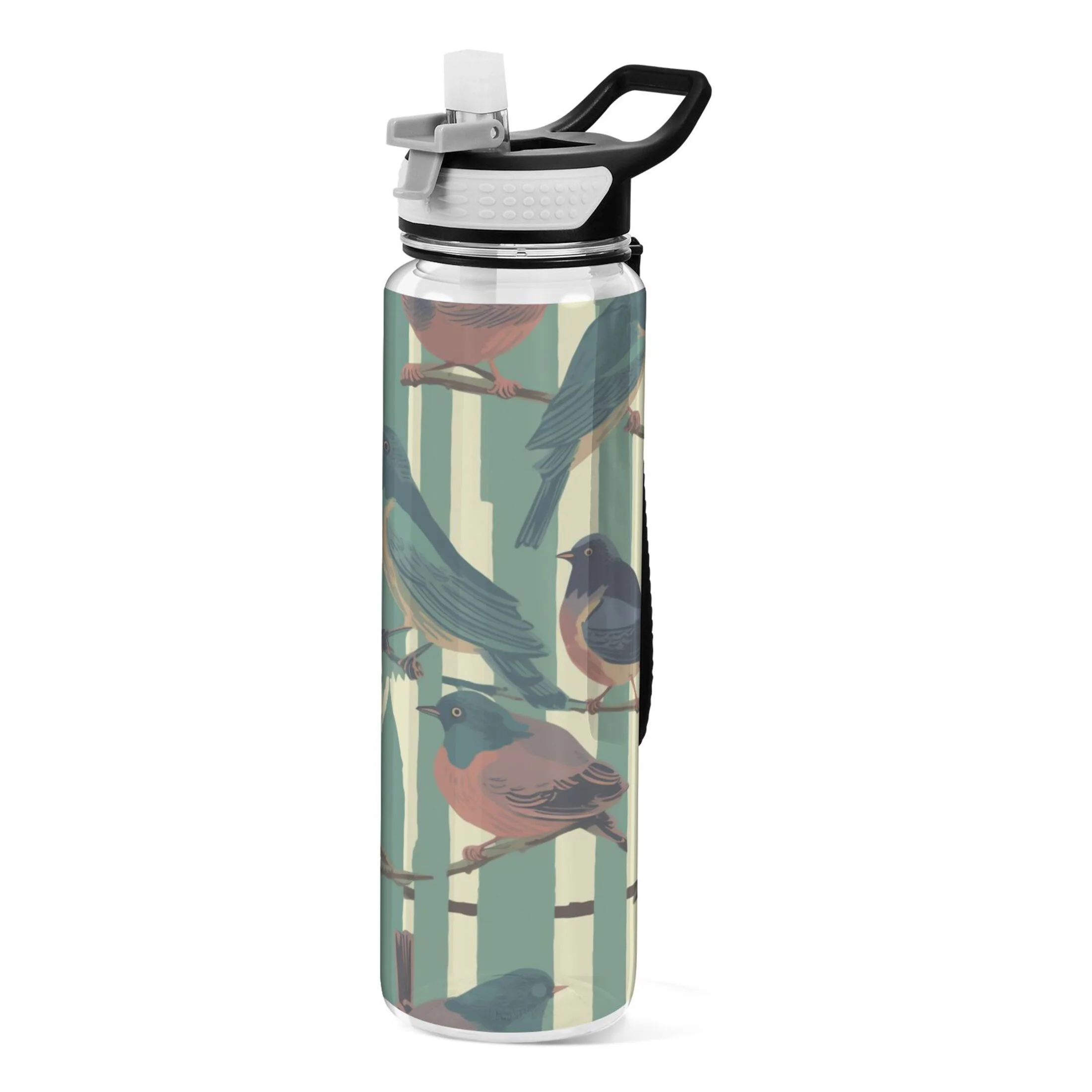 Bird on Branches 32oz Water Bottles with Straw Tritan Leakproof Sports Bottle BPA Free Clear for Fitness Gym Swimming Cycling