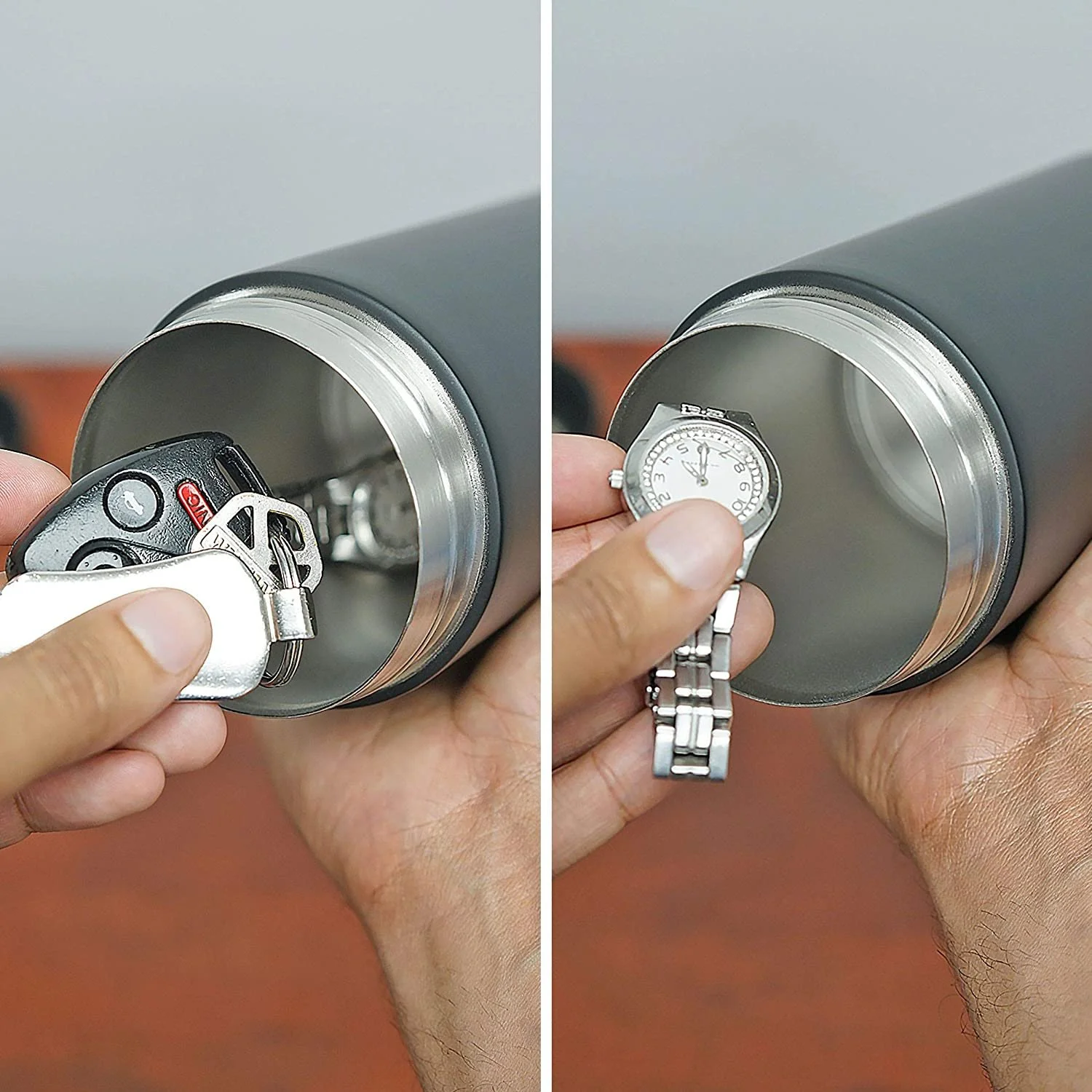 Stainless Steel Drinking Tumbler Bottle Diversion Safe Stash and Hide Small Valuables Money Keys Jewelry Black 12 Ounce