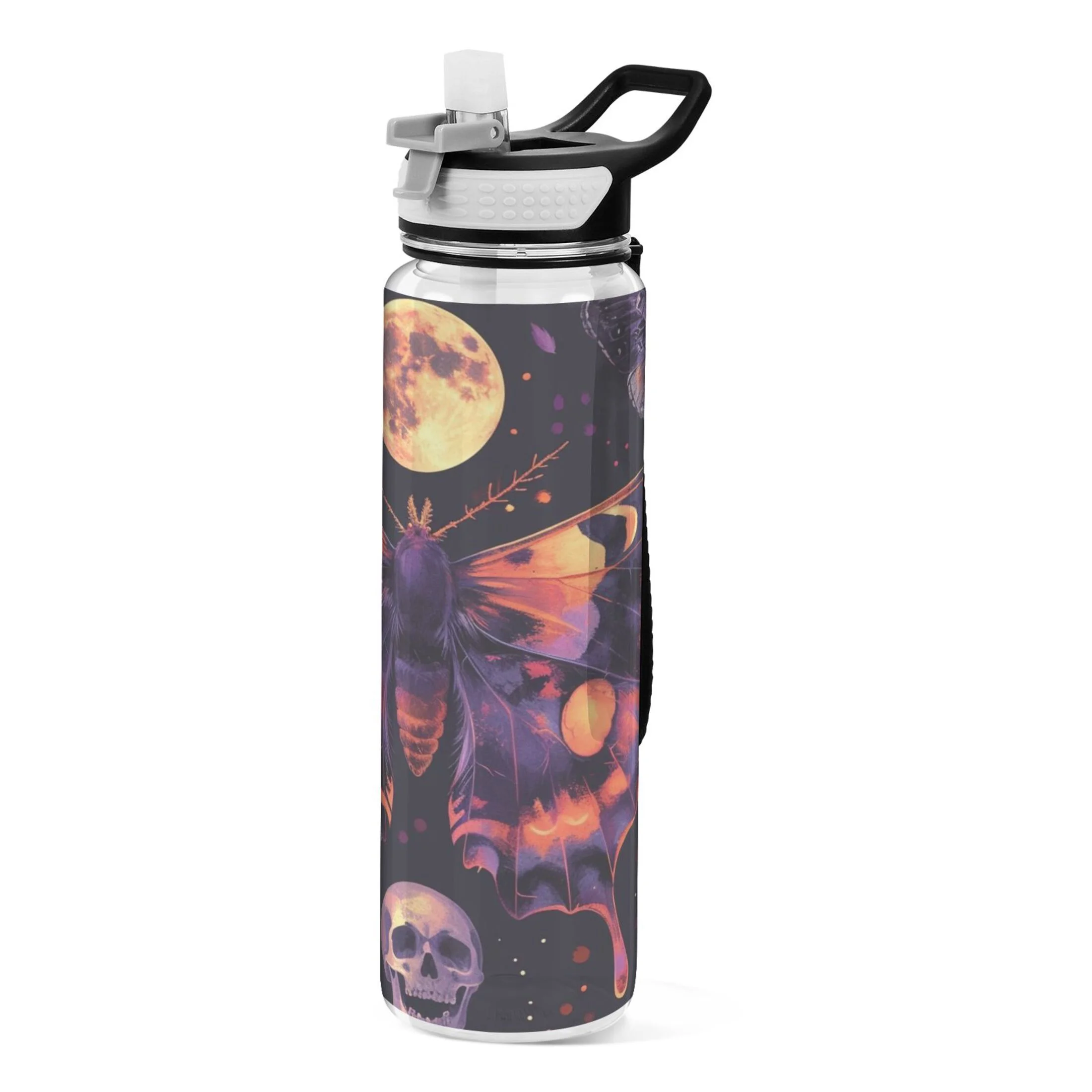 Skull Butterfly Skeleton Moon 32oz Sports Water Bottles Leakproof Tritan Bottle with Straw BPA Free Clear Bottle for Fitness Gym Outdoor Cycling