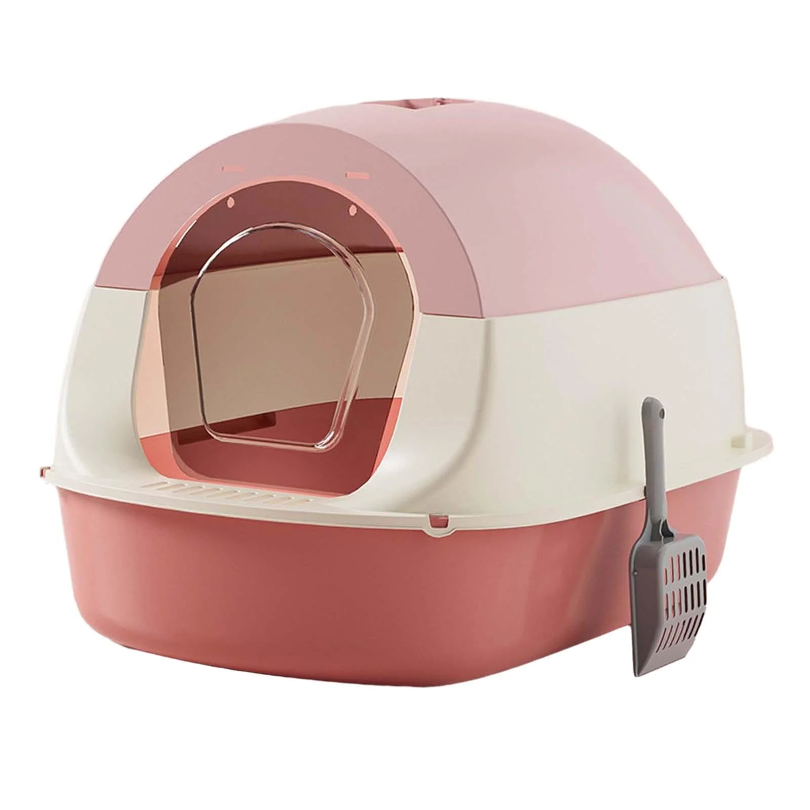 Hooded Cat Enclosed and Covered Cat Toilet Removable Kitten Potty Pink