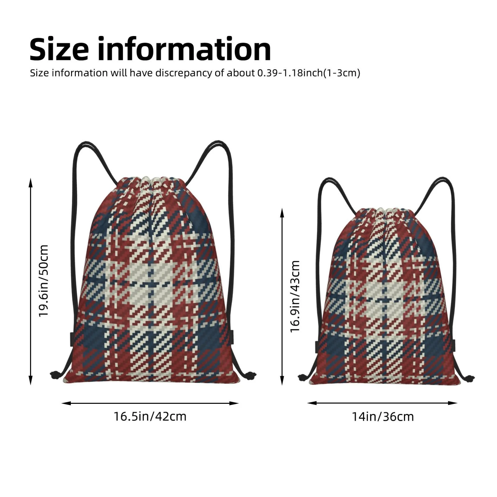 ZNDUO Gym Drawstring Bag, Scottish Style Stripes Pattern Men and Women Fitness Drawstring Backpack Swimming Bags, Medium