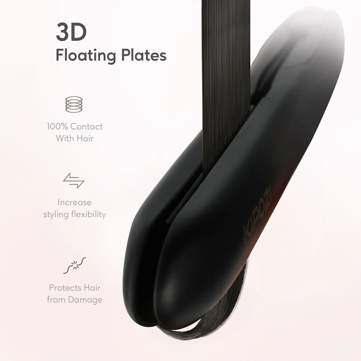 KIPOZI Professional Negative Ion Hair Straightener, Anti-Static Flat Iron with Floating Titanium Plates, 1 Inch, Black